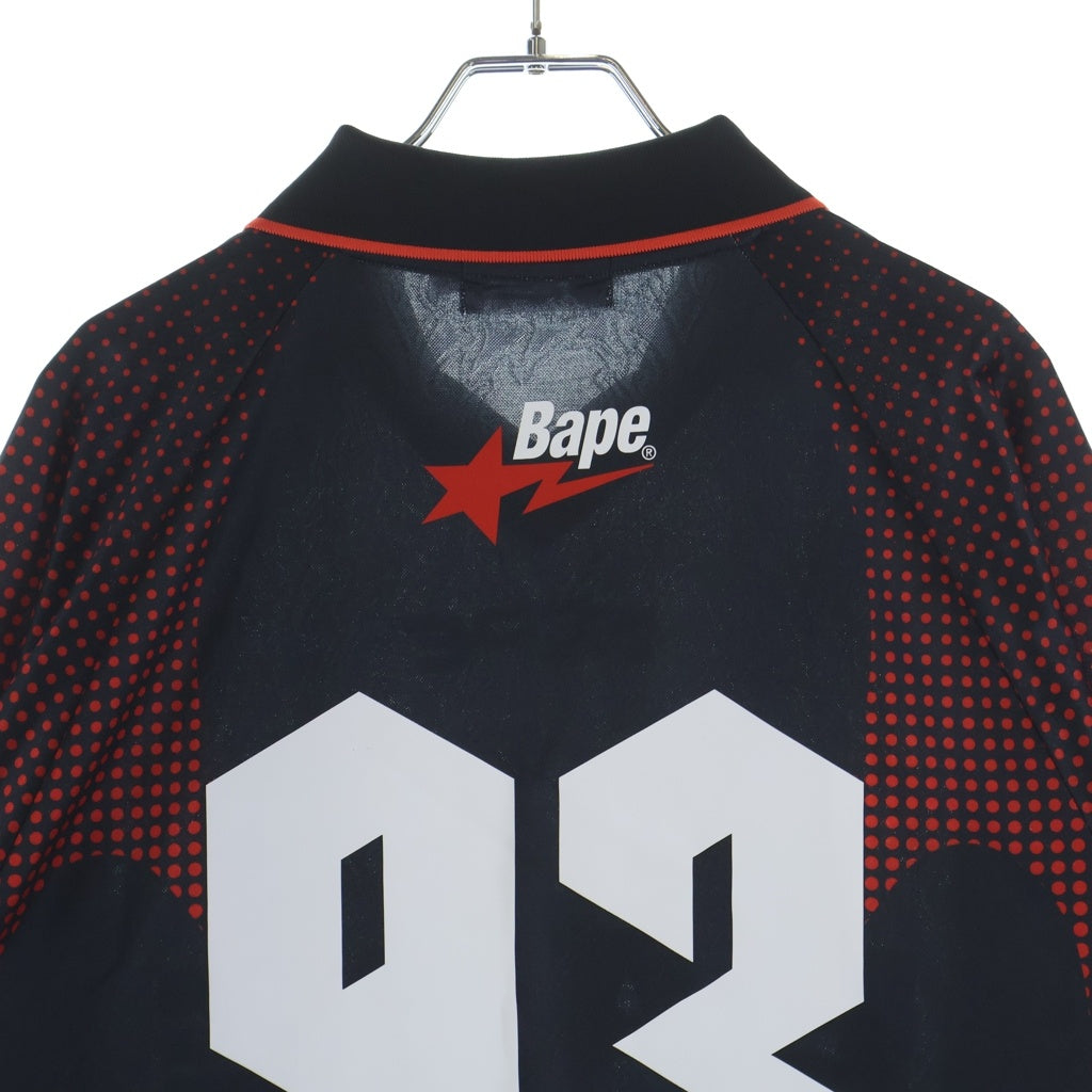 A BATHING APE(アベイシングエイプ) FLAME MONOGRAM JACQUARD LOGO RELAXED FIT FOOTBALL JERSEY フットボール長袖ジャージ 001LTM301310M レッド/ブラック