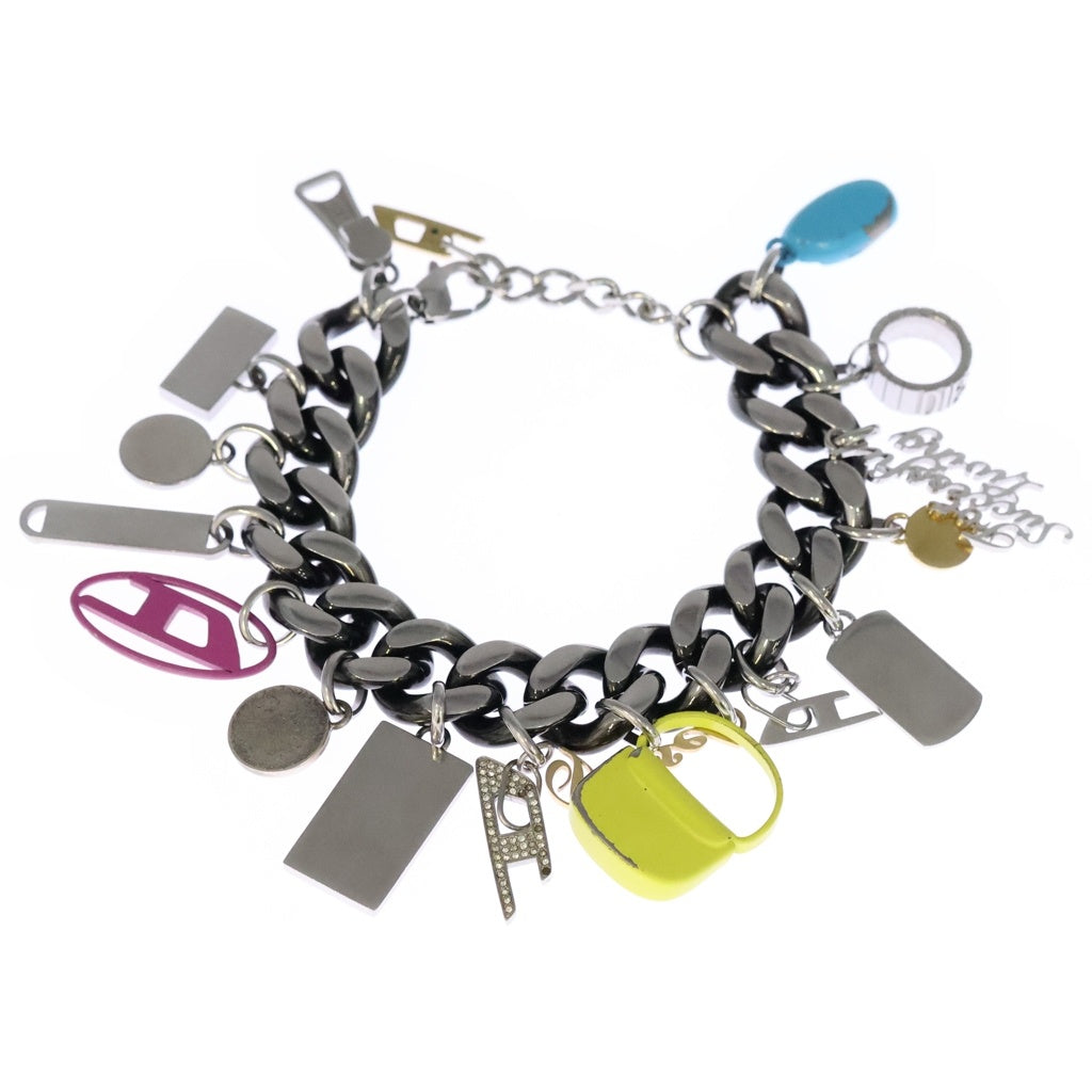 DIESEL(ディーゼル) Logo Charm Link Bracelet ロゴチャーム チェーンブレスレット DX1524 マルチカラー