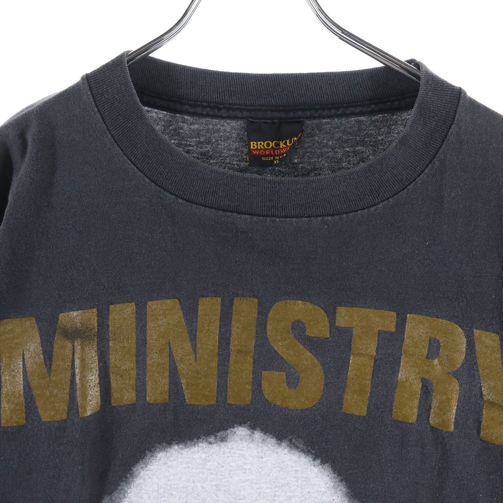 VINTAGE(ヴィンテージ) 90s MINISTRY ミニストリー 袖シングル 袖ダブル クルーネックTシャツ ブラック -