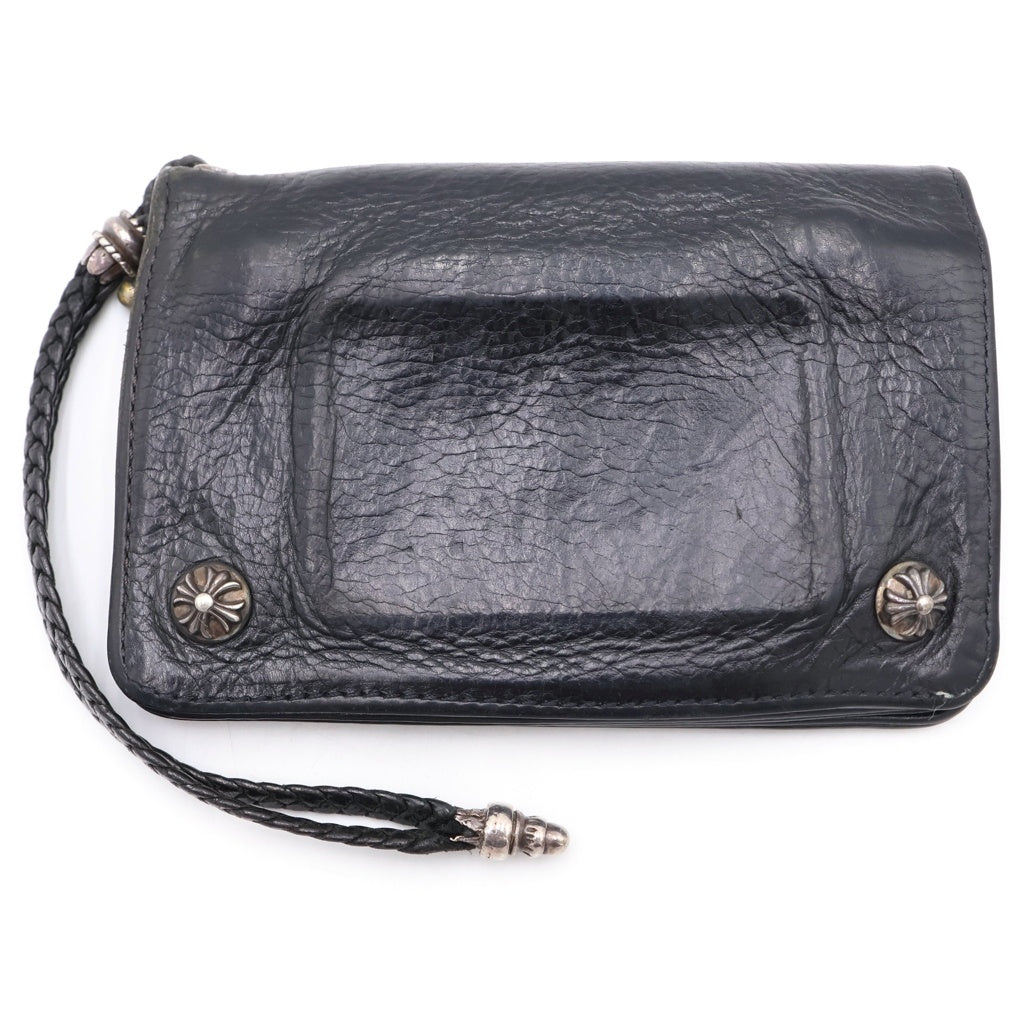 CHROME HEARTS(クロムハーツ) 2ZIP STRAP 2ジップストラップ ストラップ付クロスボールボタン レザーウォレット 財布 ブラック