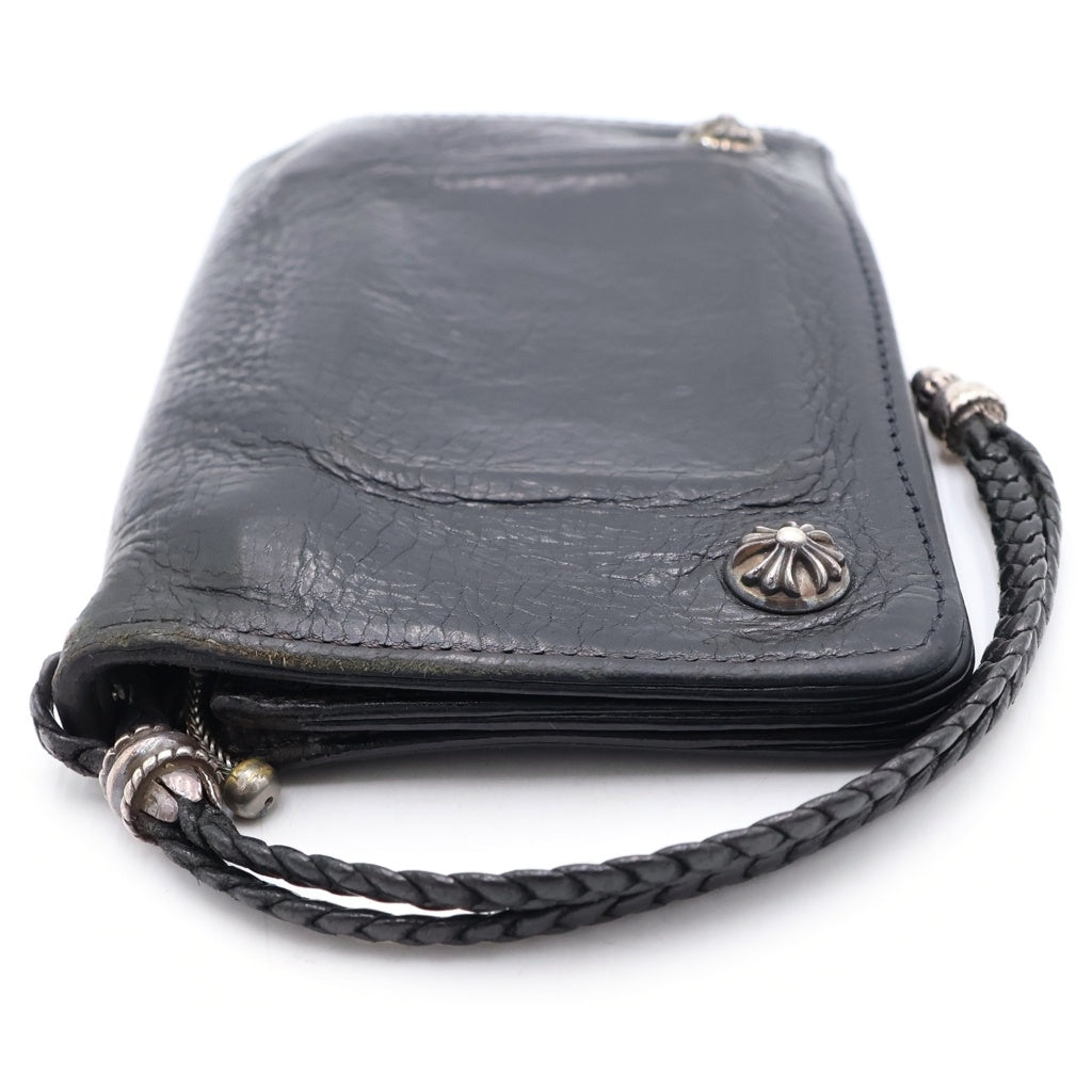CHROME HEARTS(クロムハーツ) 2ZIP STRAP 2ジップストラップ ストラップ付クロスボールボタン レザーウォレット 財布 ブラック
