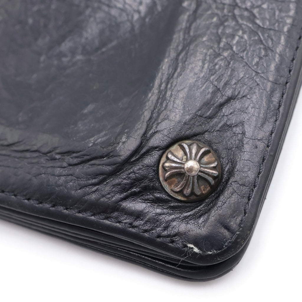 CHROME HEARTS(クロムハーツ) 2ZIP STRAP 2ジップストラップ ストラップ付クロスボールボタン レザーウォレット 財布 ブラック