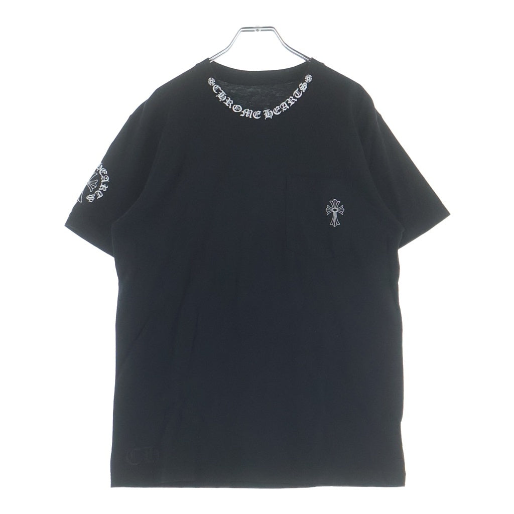 CHROME HEARTS(クロムハーツ) Back Cross Neck Logo Tee バッククロスネックロゴ ポケット付き クルーネック半袖Tシャツカットソー ブラック