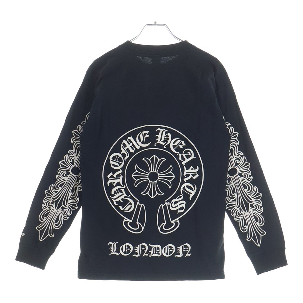 CHROME HEARTS(クロムハーツ) OLD HORSE SHOE L/S TEE オールド ホースシュー ロンドン限定 ロゴプリント ロングスリーブ クルーネック長袖ポケットTシャツ カットソー ブラック