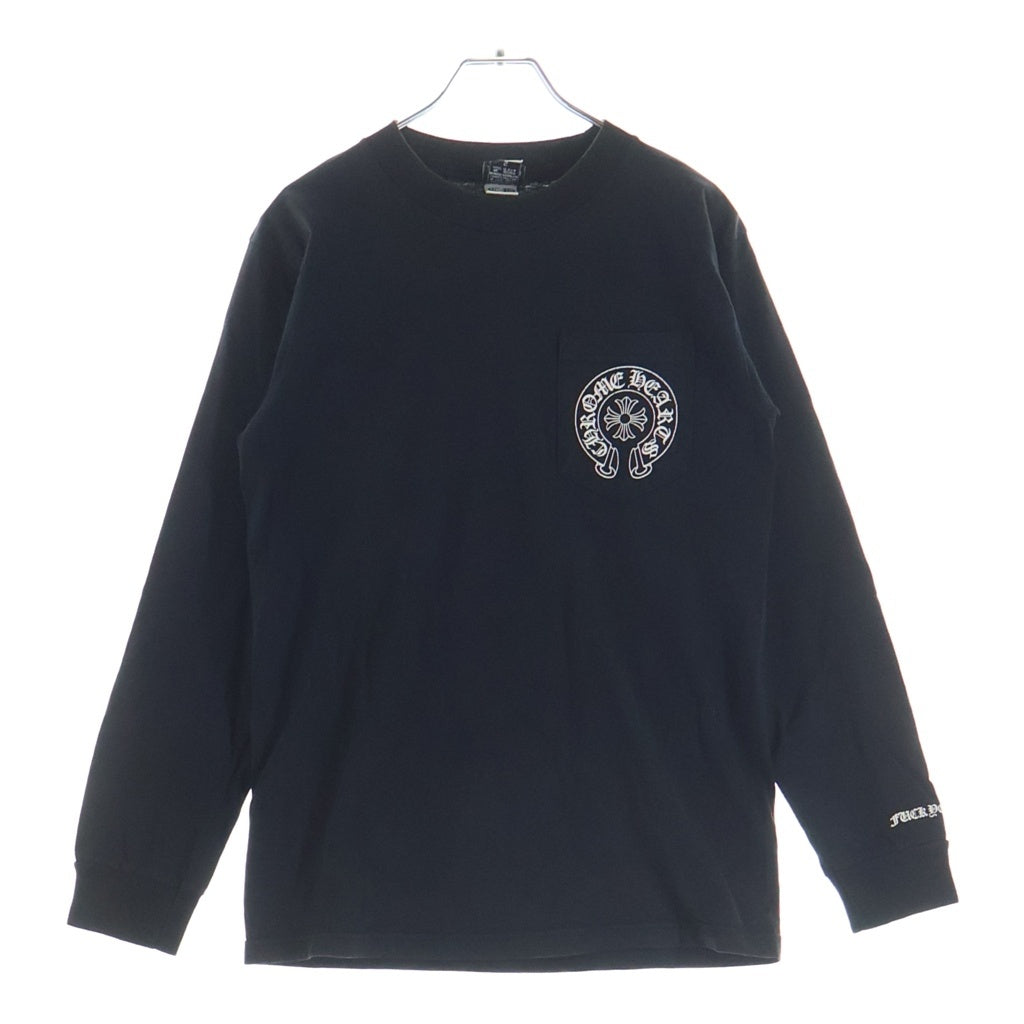CHROME HEARTS(クロムハーツ) OLD HORSE SHOE L/S TEE オールド ホースシュー ロンドン限定 ロゴプリント ロングスリーブ クルーネック長袖ポケットTシャツ カットソー ブラック