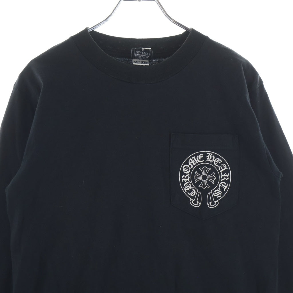 CHROME HEARTS(クロムハーツ) OLD HORSE SHOE L/S TEE オールド ホースシュー ロンドン限定 ロゴプリント ロングスリーブ クルーネック長袖ポケットTシャツ カットソー ブラック
