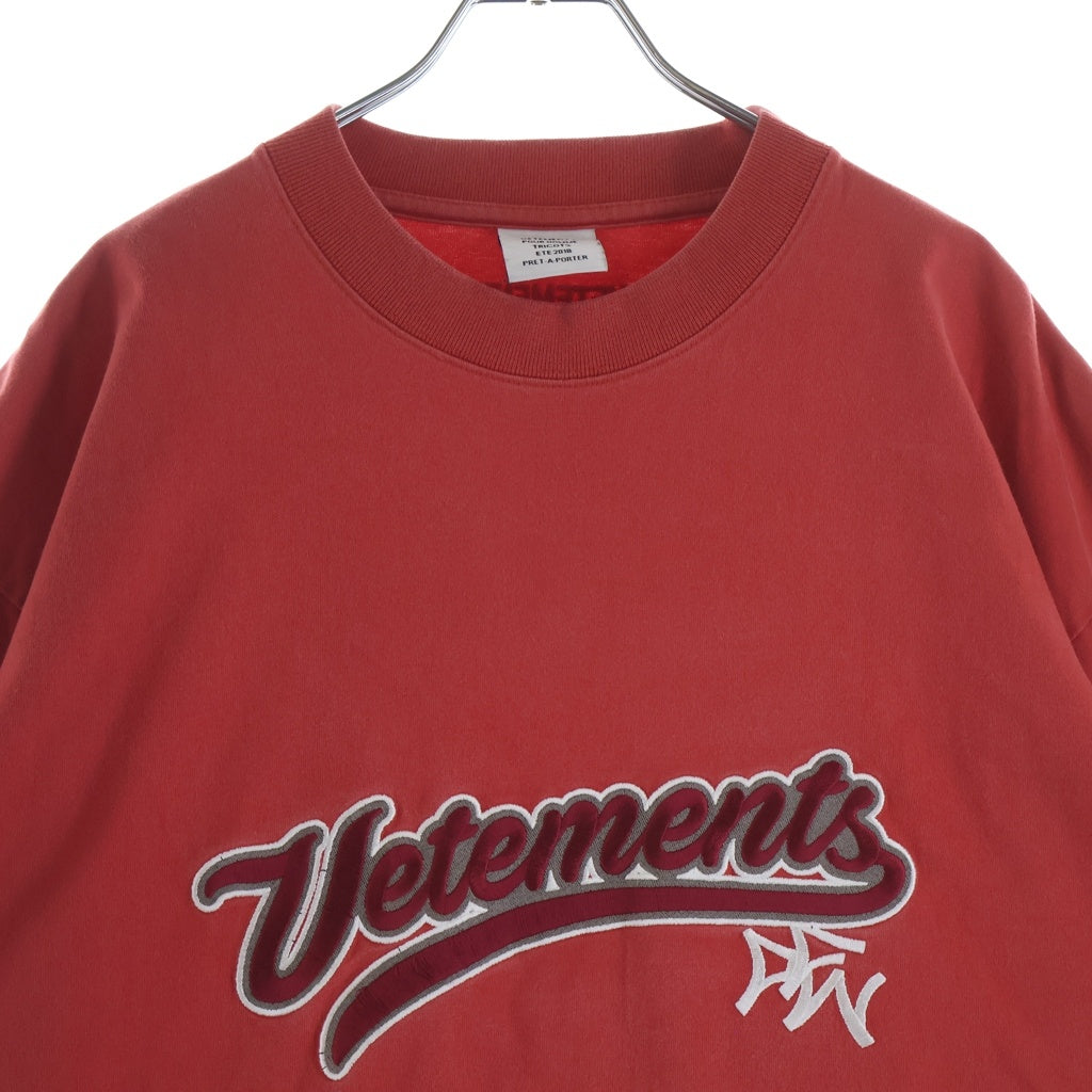 VETEMENTS(ヴェトモン) 18SS ベースボールロゴ刺繍 オーバーサイズ クルーネック 半袖Tシャツ レッド MSS18TR37