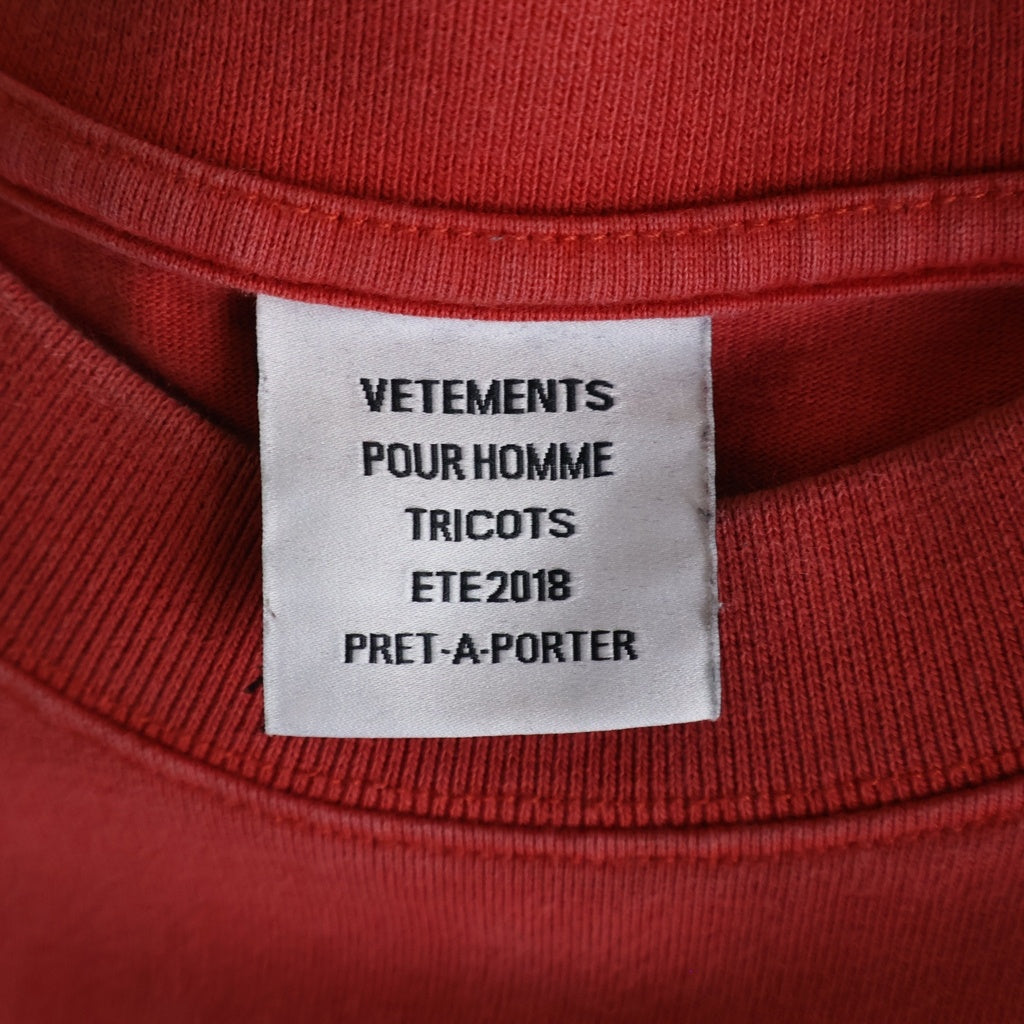 VETEMENTS(ヴェトモン) 18SS ベースボールロゴ刺繍 オーバーサイズ クルーネック 半袖Tシャツ レッド MSS18TR37