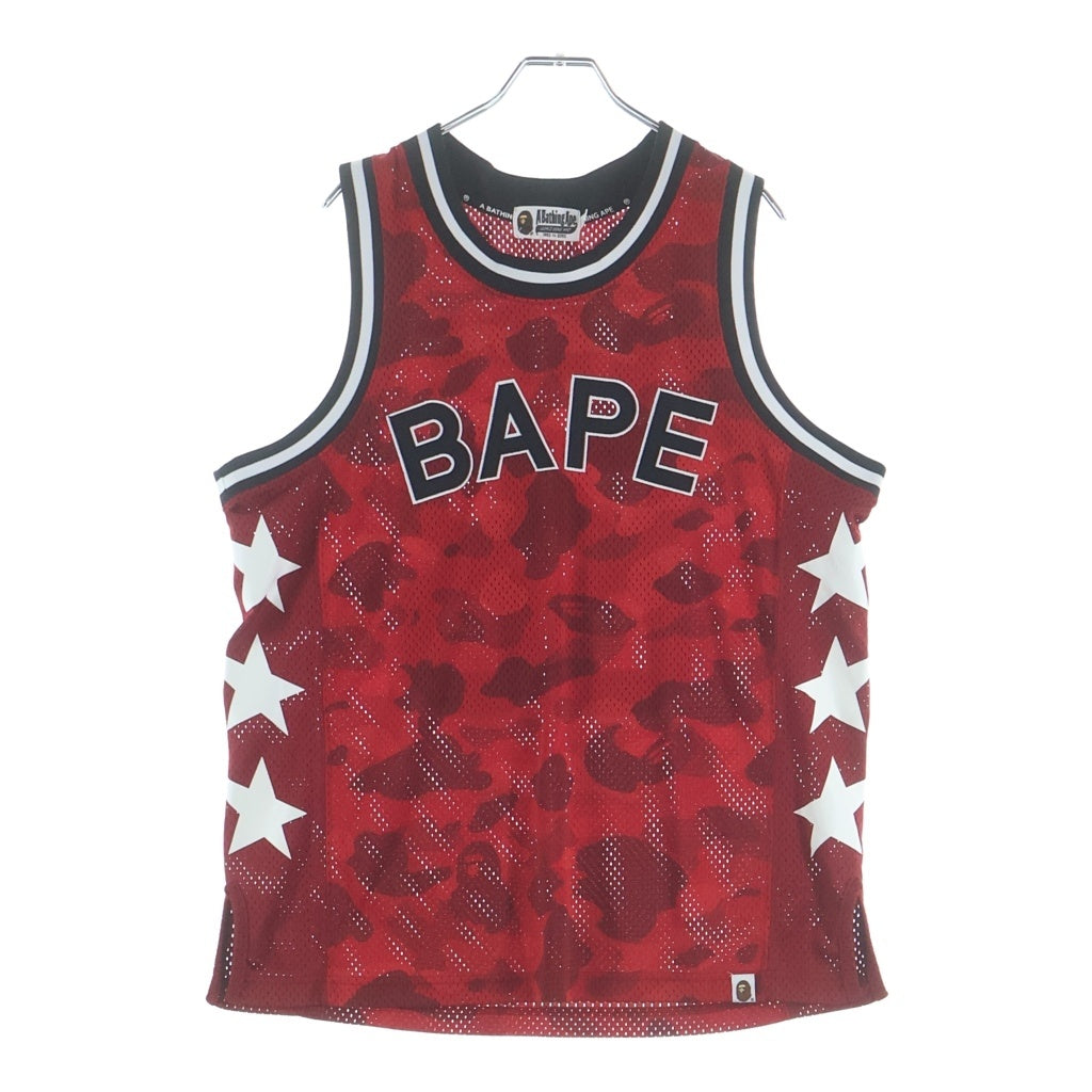 A BATHING APE(アベイシングエイプ) 20SS Color Camo Basketball Tank Top フロントロゴ サイドスター バックナンバリング 001CSG301005X メッシュタンクトップ レッド