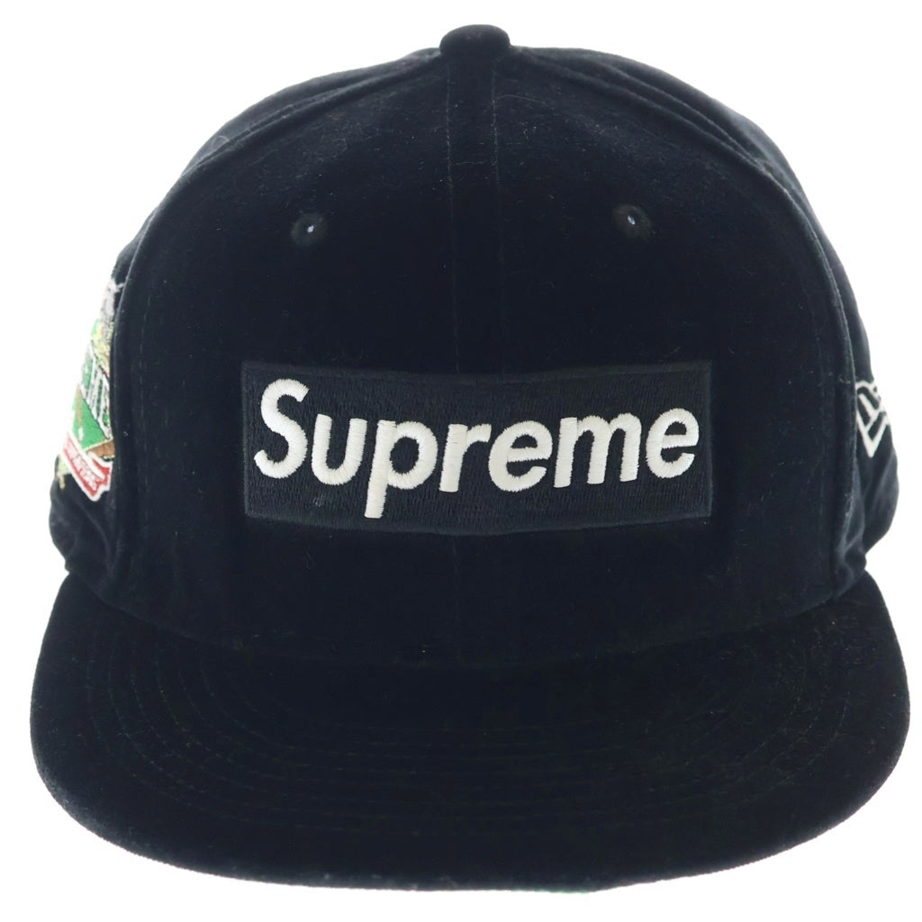 SUPREME(シュプリーム) ×New Era Velor Box Logo Cap ベロア ボックスロゴ ベースボールキャップ ブラック