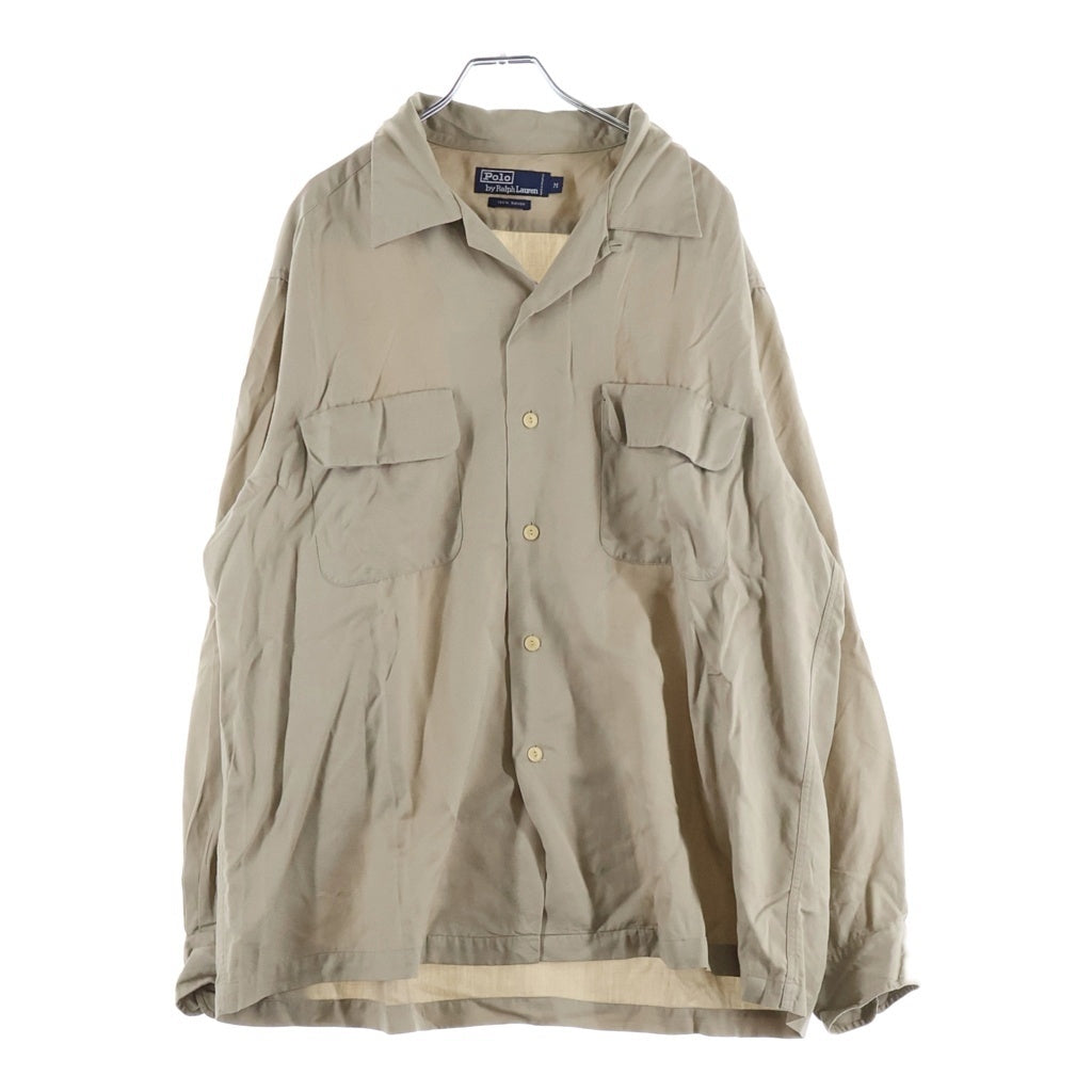 POLO RALPH LAUREN(ポロラルフローレン) 90s 開襟 レーヨンギャバジン ダブルフラップ ノーポニー 長袖シャツ ベージュ -