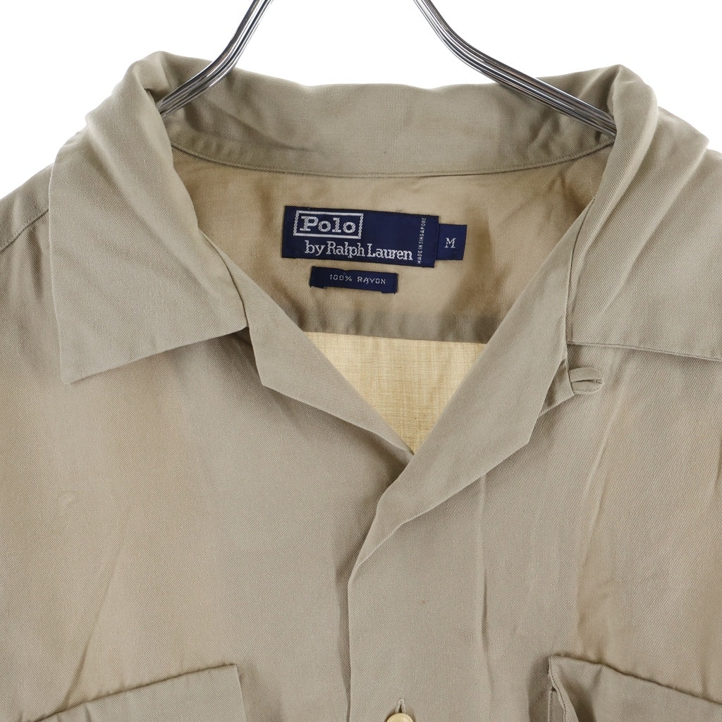 POLO RALPH LAUREN(ポロラルフローレン) 90s 開襟 レーヨンギャバジン ダブルフラップ ノーポニー 長袖シャツ ベージュ -