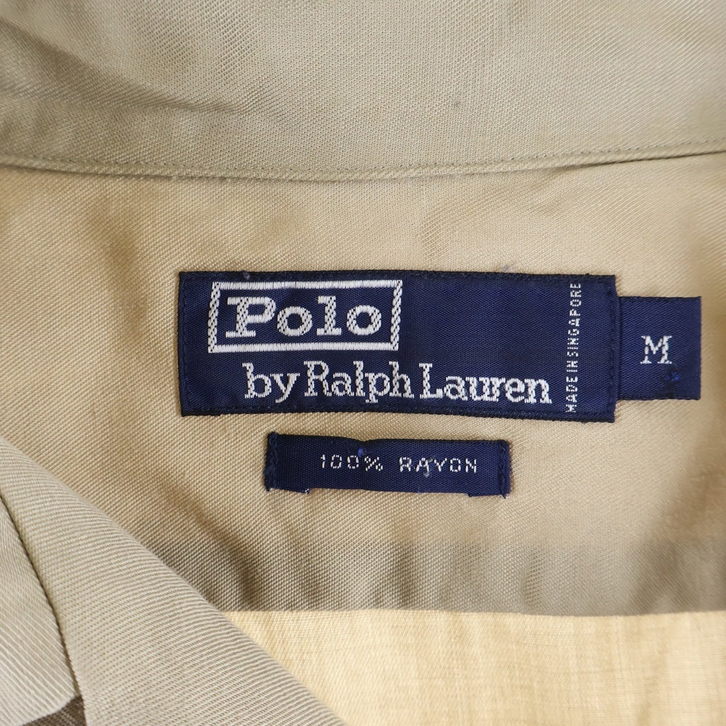 POLO RALPH LAUREN(ポロラルフローレン) 90s 開襟 レーヨンギャバジン ダブルフラップ ノーポニー 長袖シャツ ベージュ -