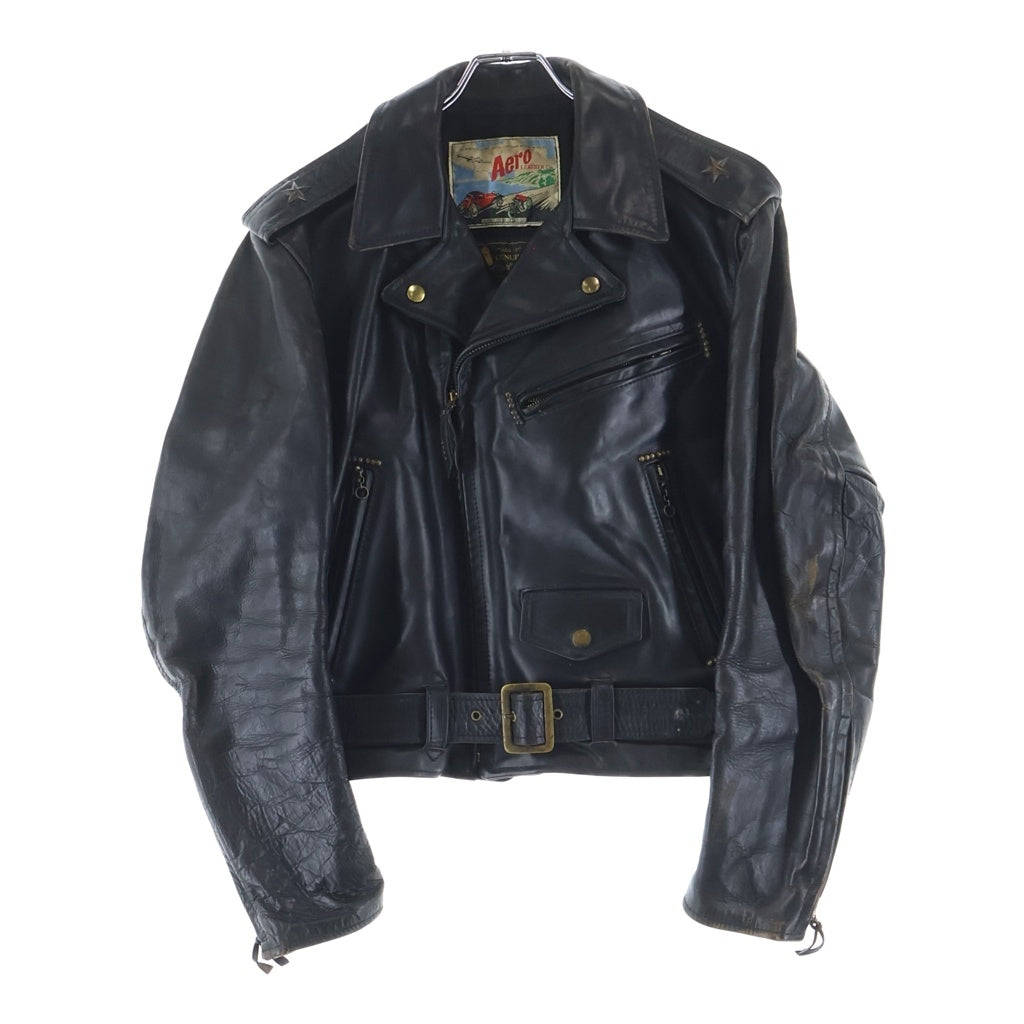 AERO LEATHER(エアロレザー) スコットランド製 ホースハイド 茶芯 スター スタッズ エポレット Dポケ ボールジップ ダブルレザージャケット -