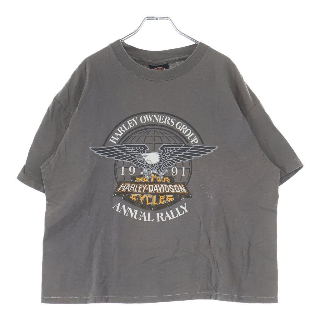 HARLEY DAVIDSON(ハーレーダビッドソン) 90s 両面イーグル 裾袖シングル クルーネックTシャツ グレー -
