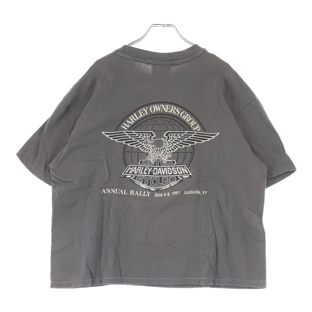 HARLEY DAVIDSON(ハーレーダビッドソン) 90s 両面イーグル 裾袖シングル クルーネックTシャツ グレー -