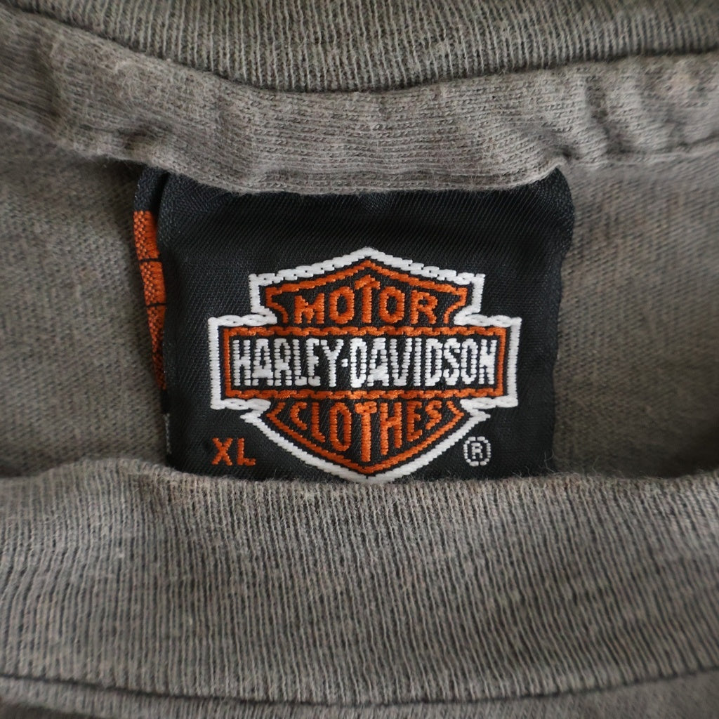 HARLEY DAVIDSON(ハーレーダビッドソン) 90s 両面イーグル 裾袖シングル クルーネックTシャツ グレー -