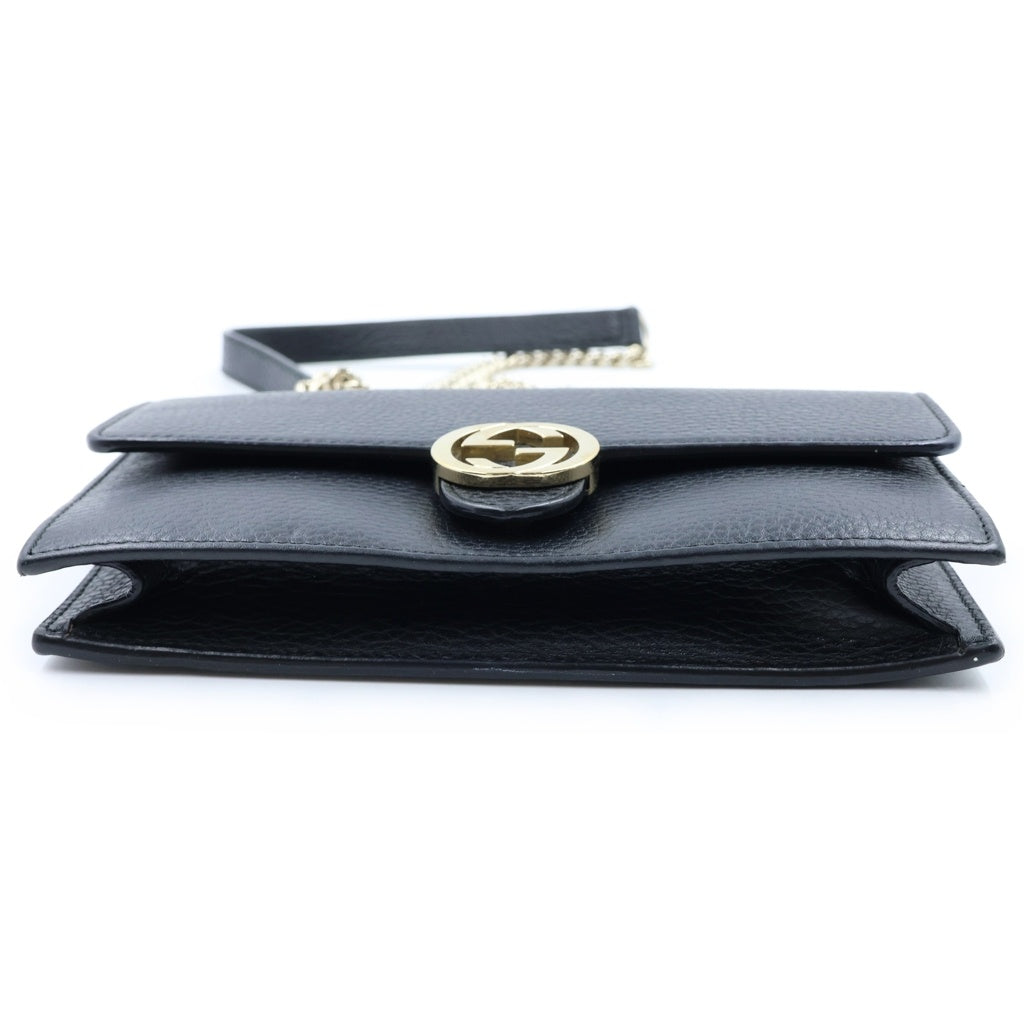 GUCCI(グッチ) インターロッキングG チェーンウォレット ゴールド金具 レザー ブラック 510314 レディース