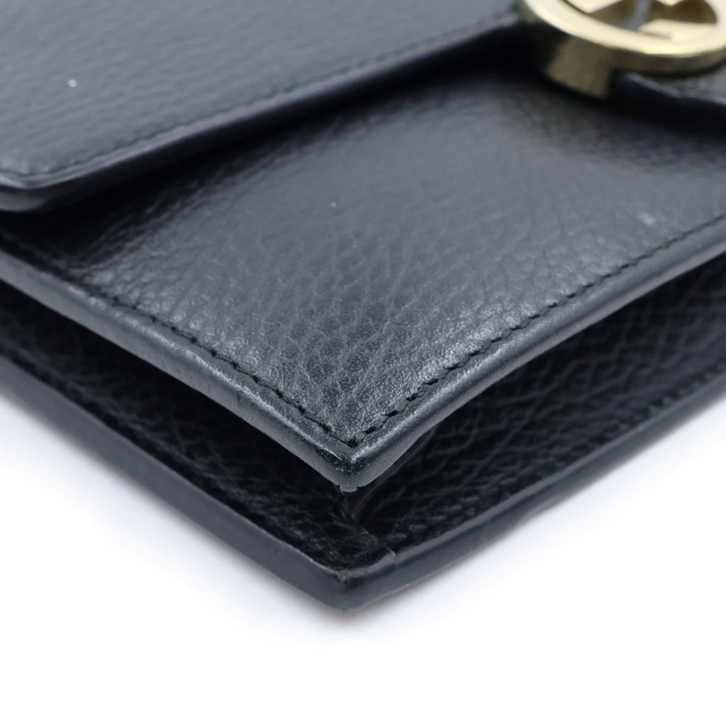 GUCCI(グッチ) インターロッキングG チェーンウォレット ゴールド金具 レザー ブラック 510314 レディース