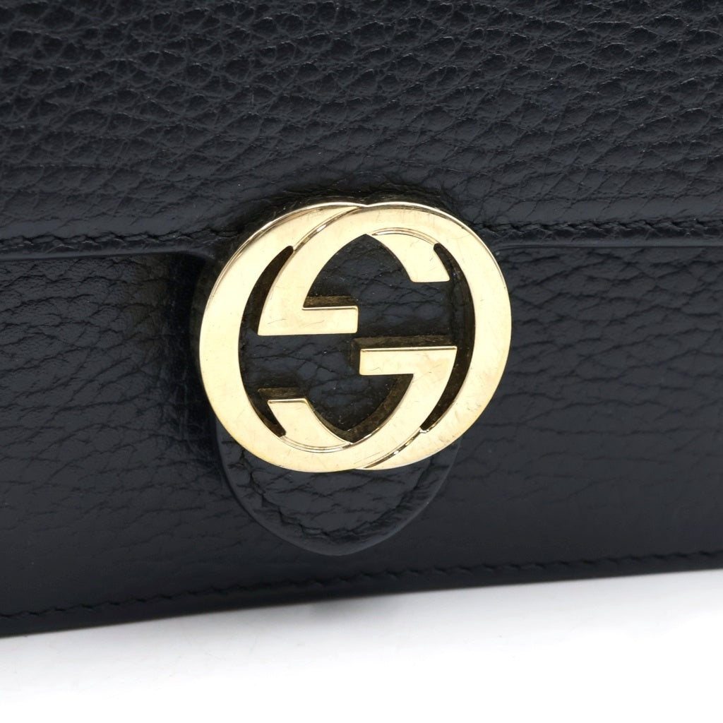 GUCCI(グッチ) インターロッキングG チェーンウォレット ゴールド金具 レザー ブラック 510314 レディース