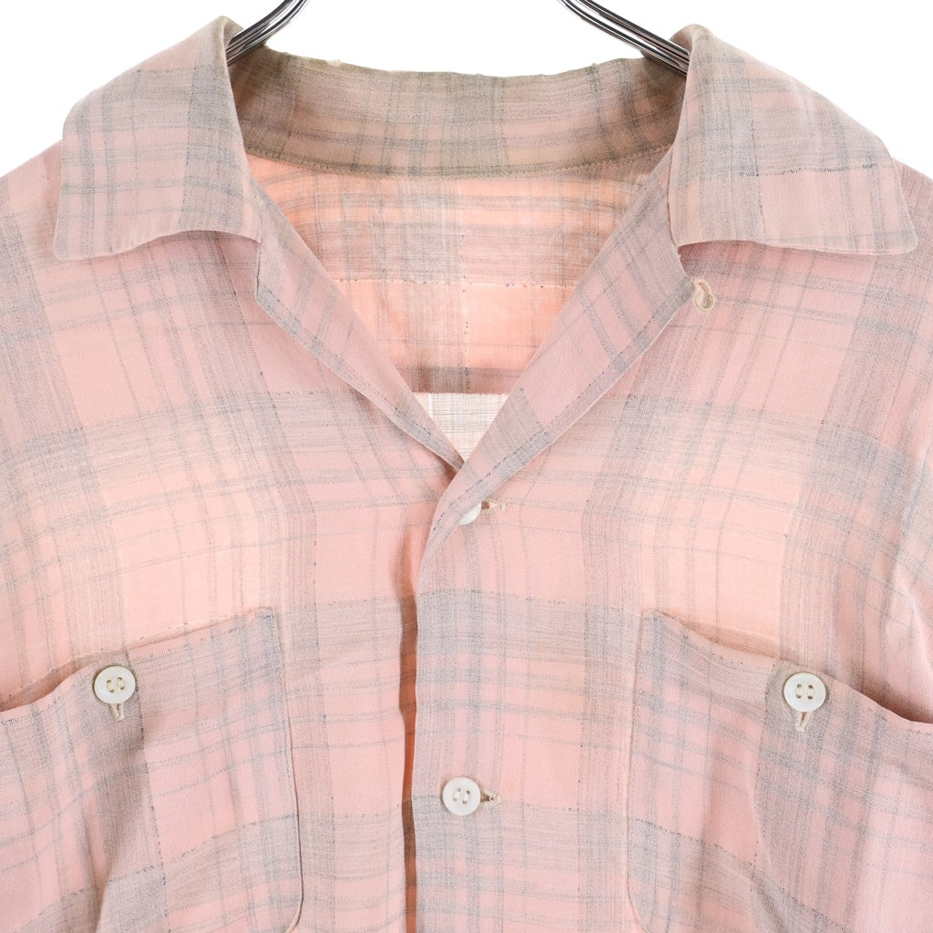 VINTAGE(ヴィンテージ) 60s OMBRE SHADE PINK RAYON グレピン レーヨン 開襟 オープンカラーシャツ ピンク チェック