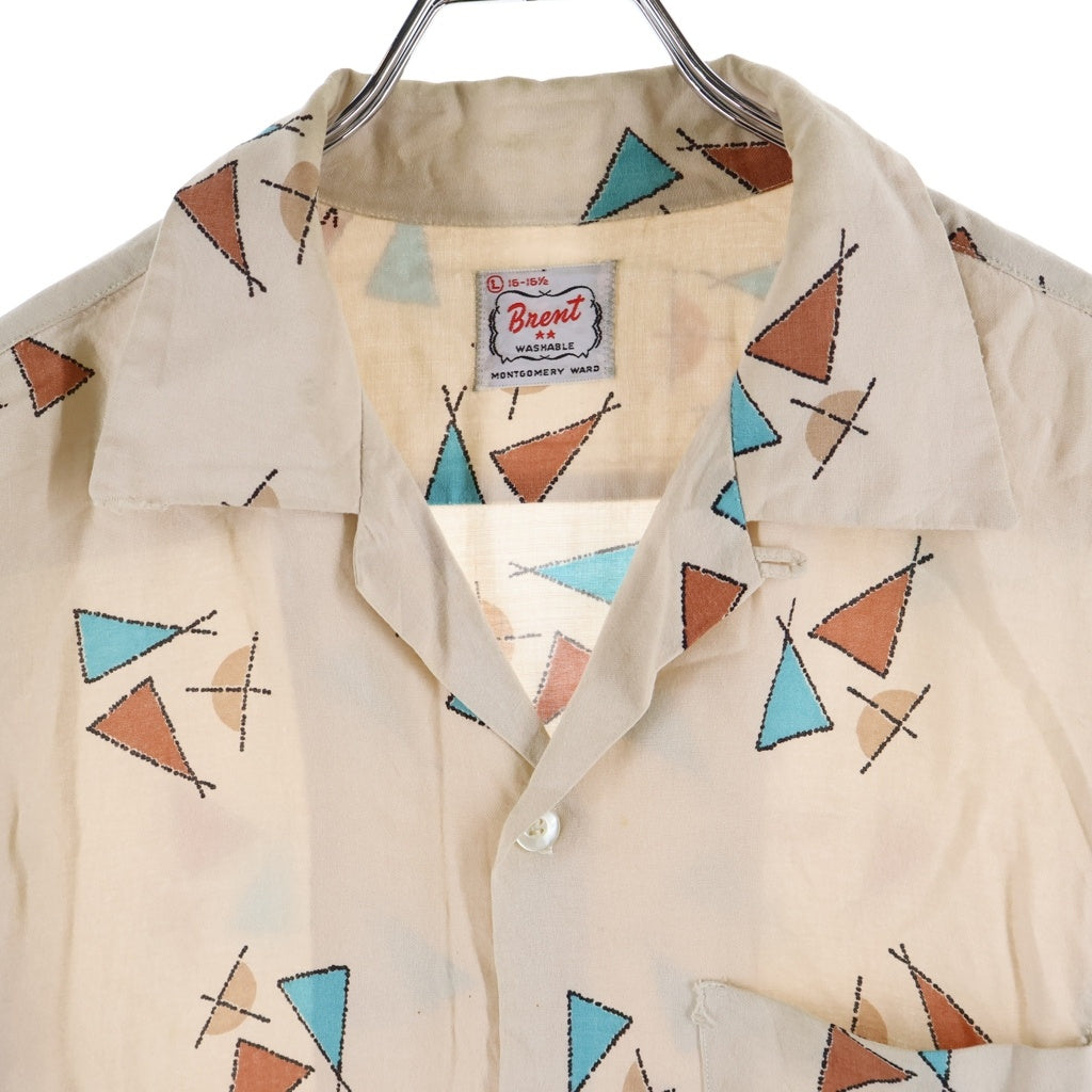 VINTAGE(ヴィンテージ) 50s-60s BRENT Atomic RAYON アトミック レーヨン 開襟 オープンカラーシャツ ベージュ