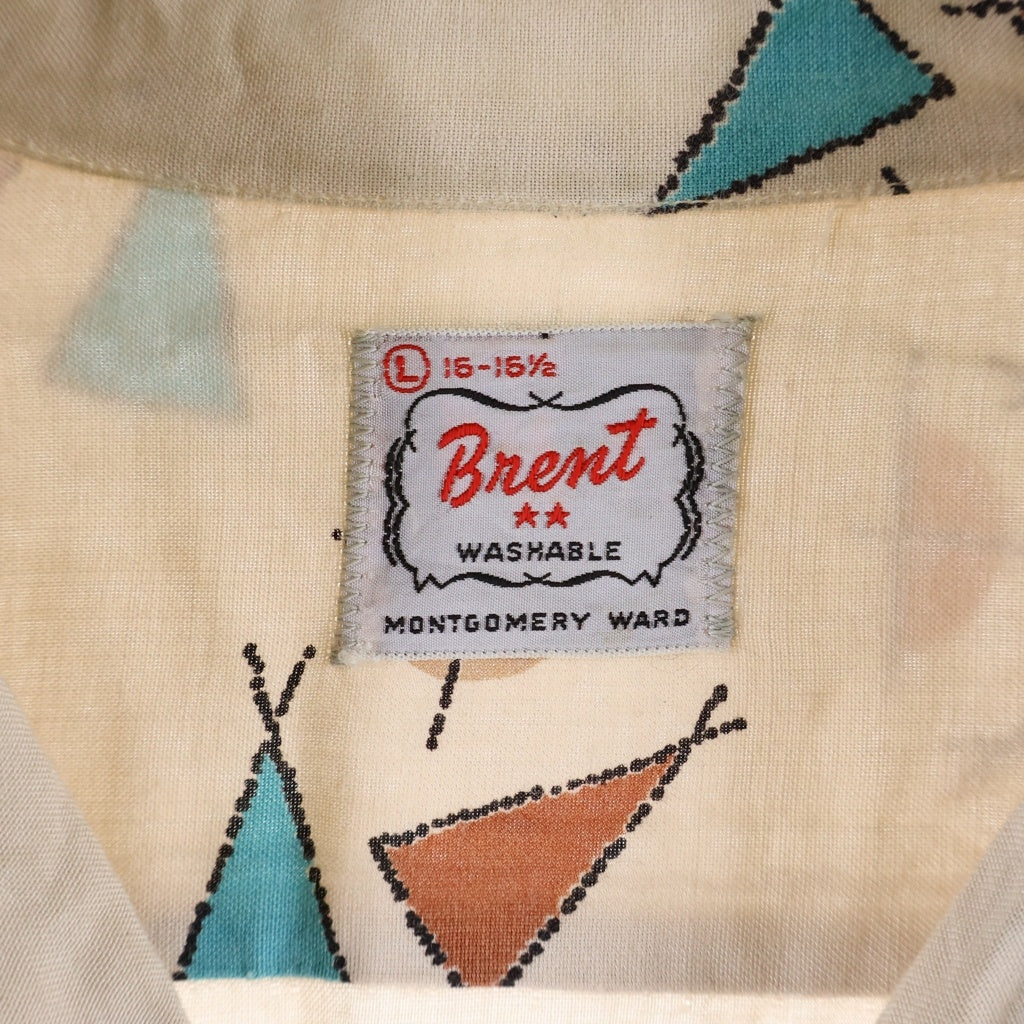 VINTAGE(ヴィンテージ) 50s-60s BRENT Atomic RAYON アトミック レーヨン 開襟 オープンカラーシャツ ベージュ