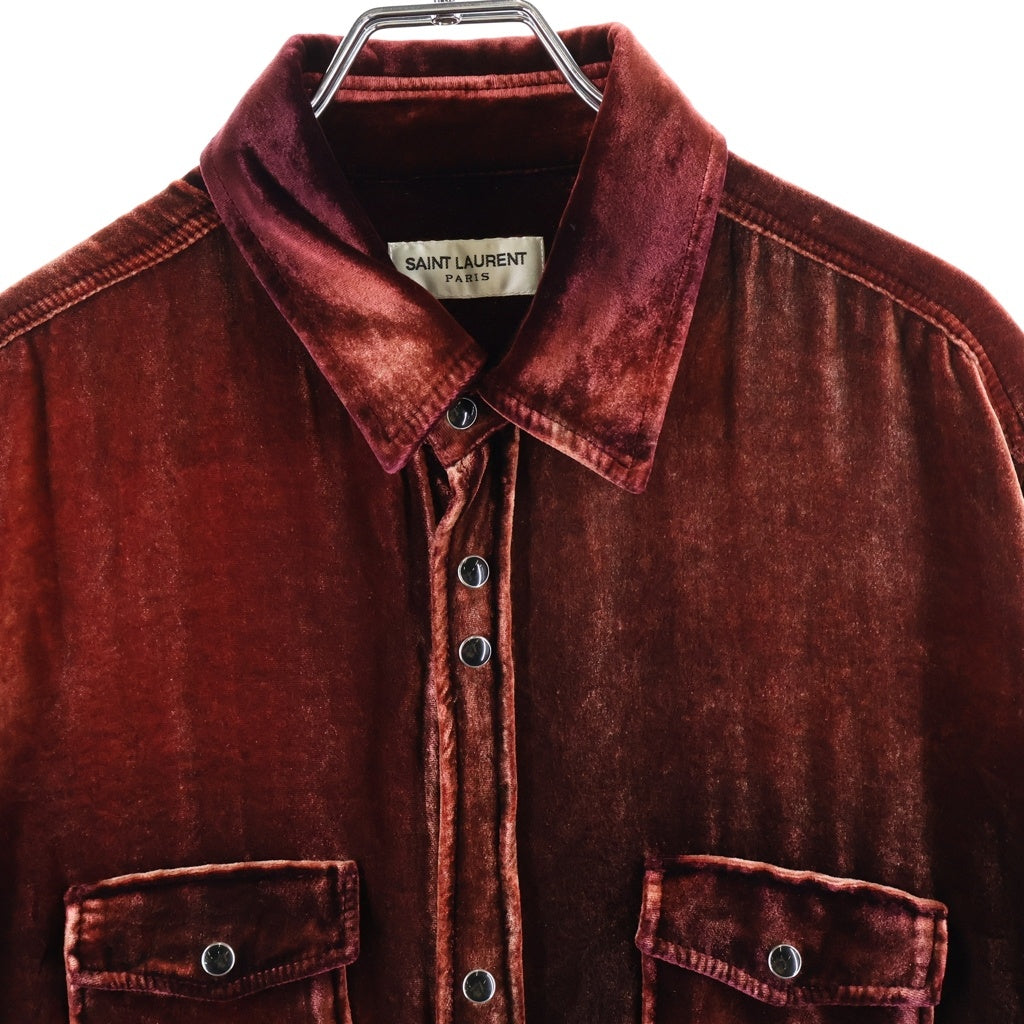 SAINT LAURENT PARIS(サンローランパリ) 20SS ベロア ベルベット ウエスタン ブリーチ 長袖シャツ ワインレッド 605582 Y555V