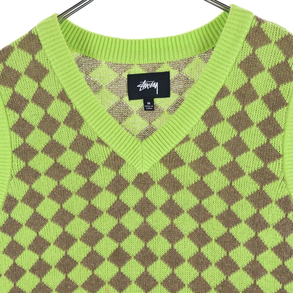 STUSSY(ステューシー) Checker Knit Vest チェッカー ニットベスト グリーン