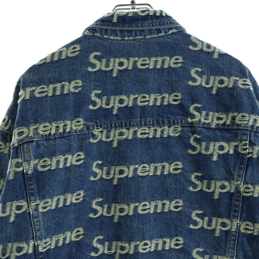 SUPREME(シュプリーム) 21SS Frayed Logos Denim Trucker Jacket フレイドロゴデニムトラッカージャケット ロゴジャガード デニムジャケット インディゴ