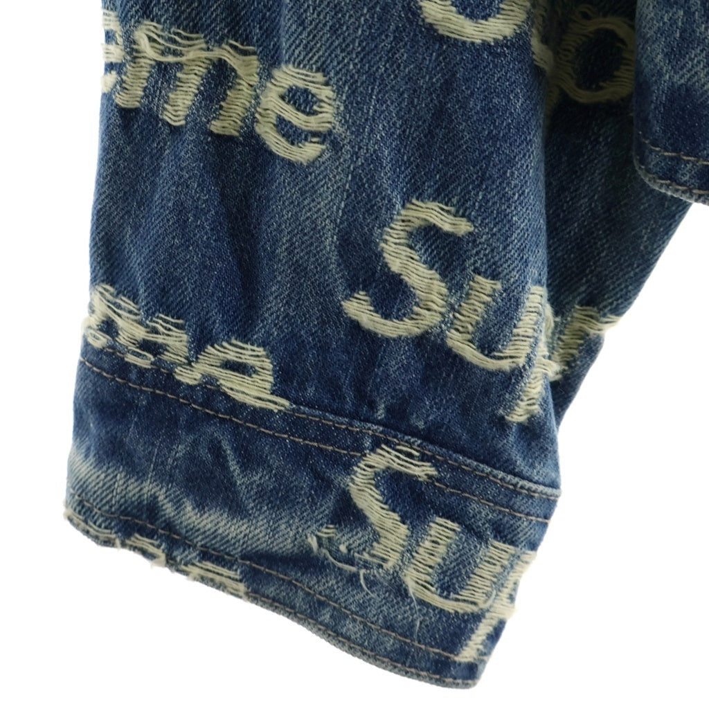 SUPREME(シュプリーム) 21SS Frayed Logos Denim Trucker Jacket フレイドロゴデニムトラッカージャケット ロゴジャガード デニムジャケット インディゴ