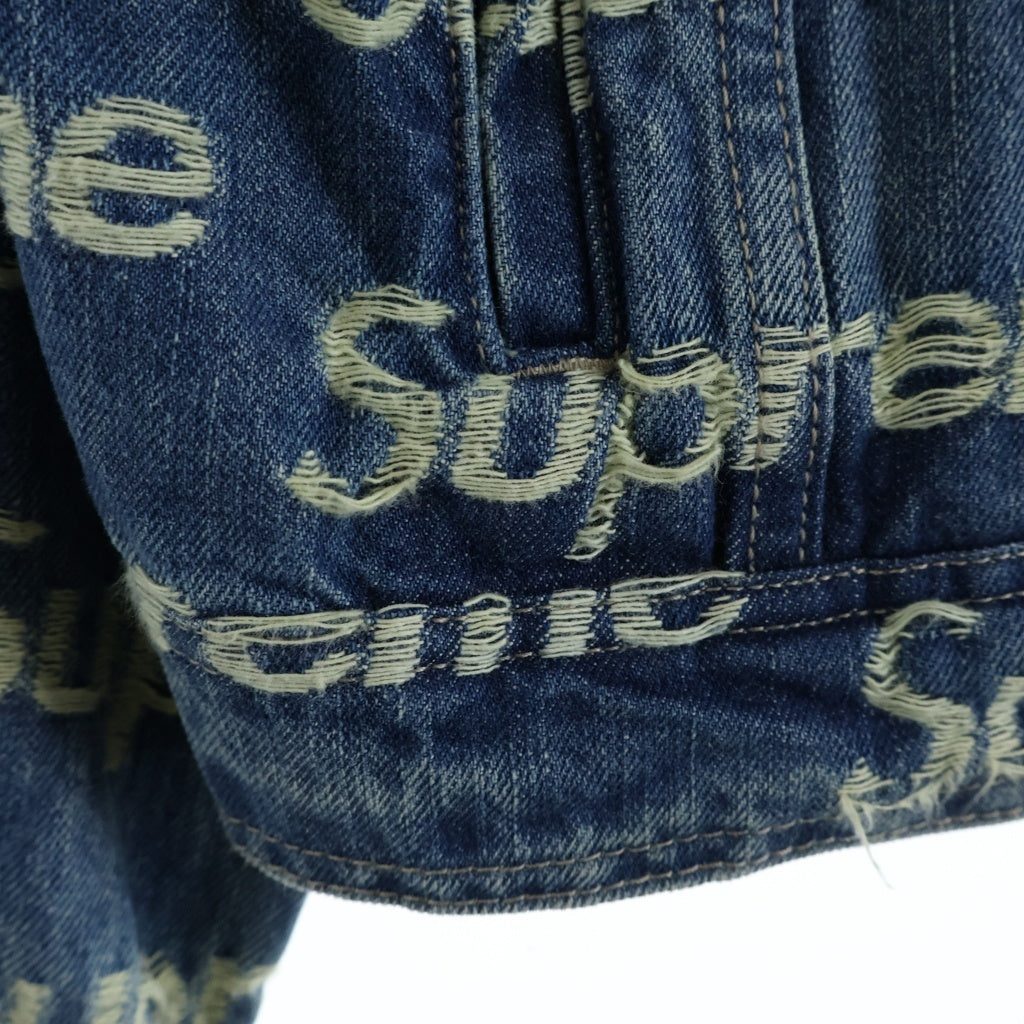 SUPREME(シュプリーム) 21SS Frayed Logos Denim Trucker Jacket フレイドロゴデニムトラッカージャケット ロゴジャガード デニムジャケット インディゴ