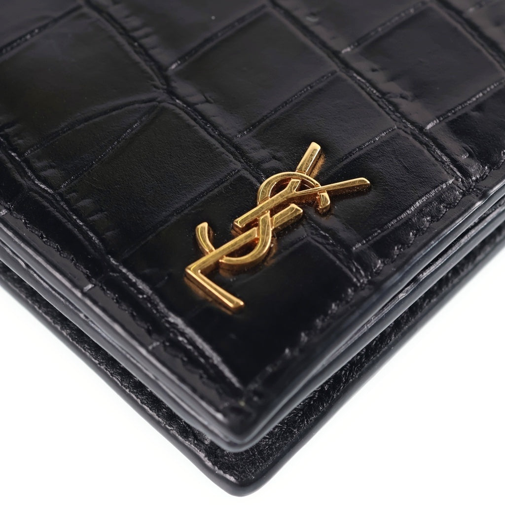 SAINT LAURENT PARIS(サンローランパリ) クロコ コインケース ブラック レディース