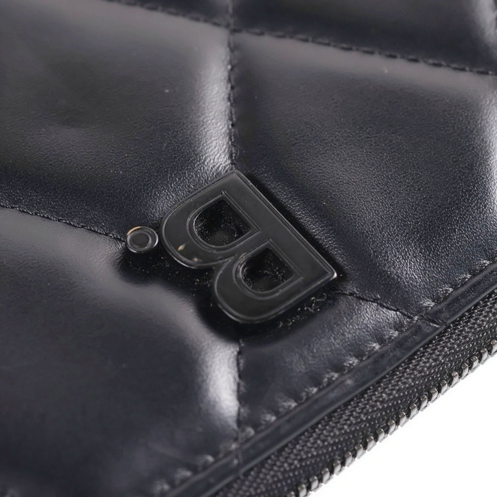 BALENCIAGA(バレンシアガ) Bロゴ キルティング ラウンドジップ 621484 長財布 ブラック レディース
