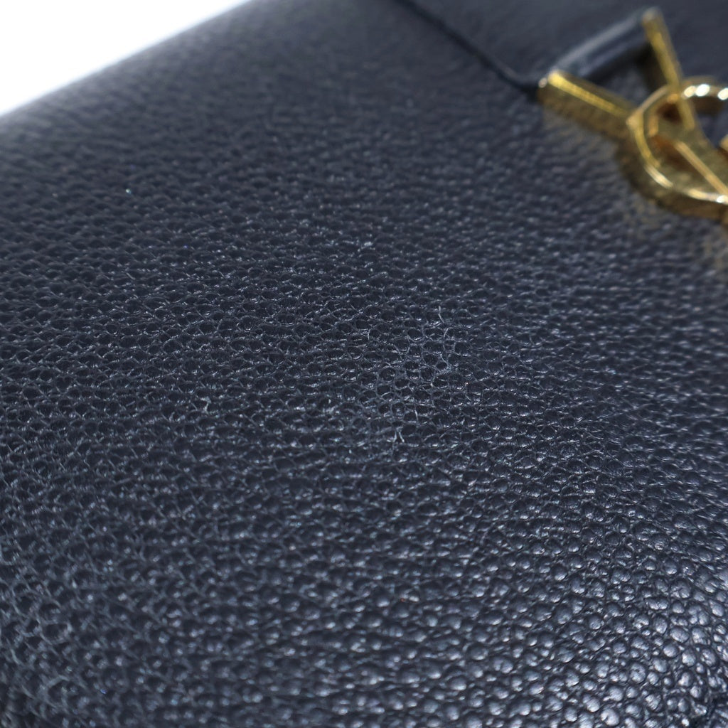 SAINT LAURENT PARIS(サンローランパリ) グレインレザー YSLライン ラージ フラップウォレット 長財布 ブラック 414567 レディース