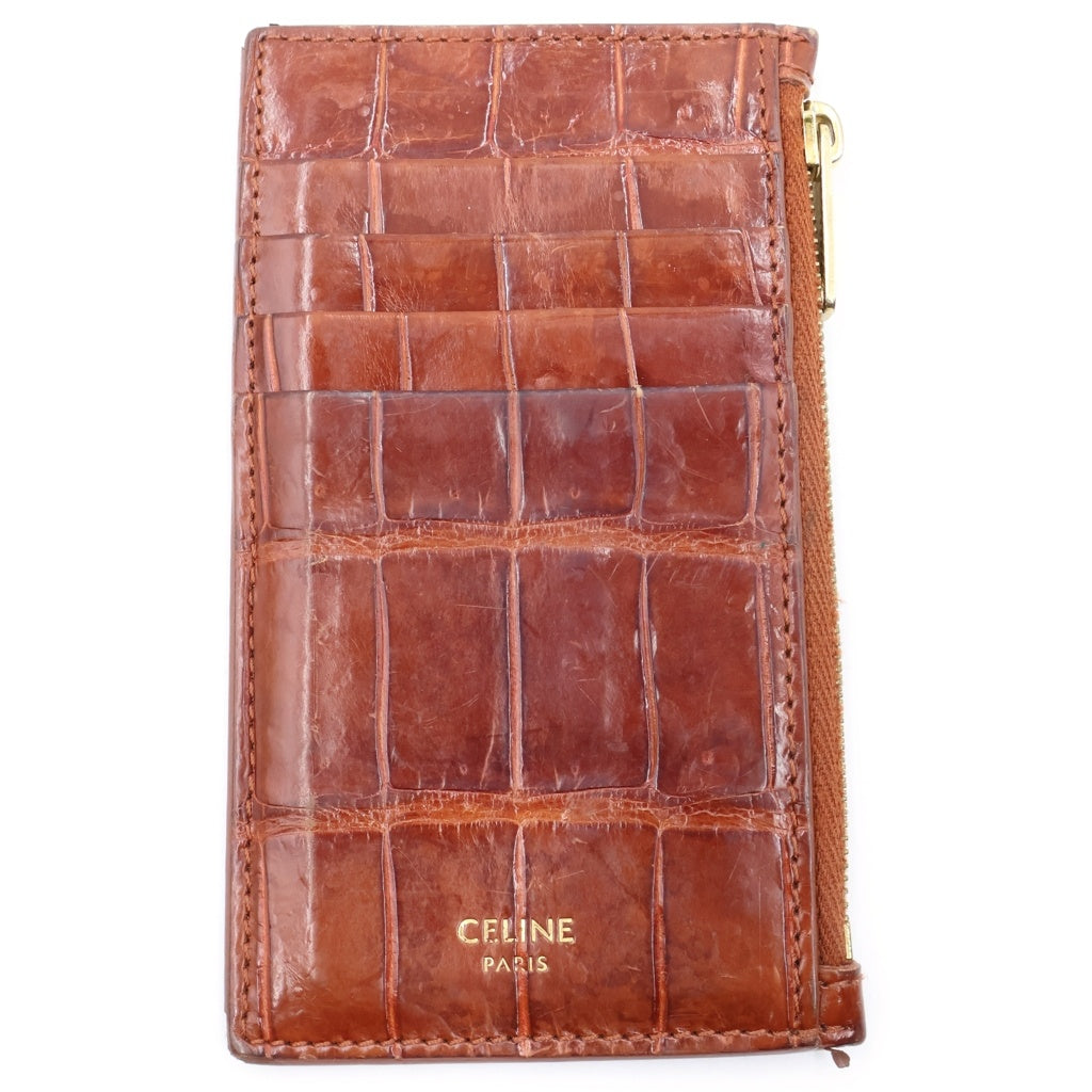 CELINE(セリーヌ) ラウンドファスナー クロコダイル 10B684 カードケース ブラウン レディース