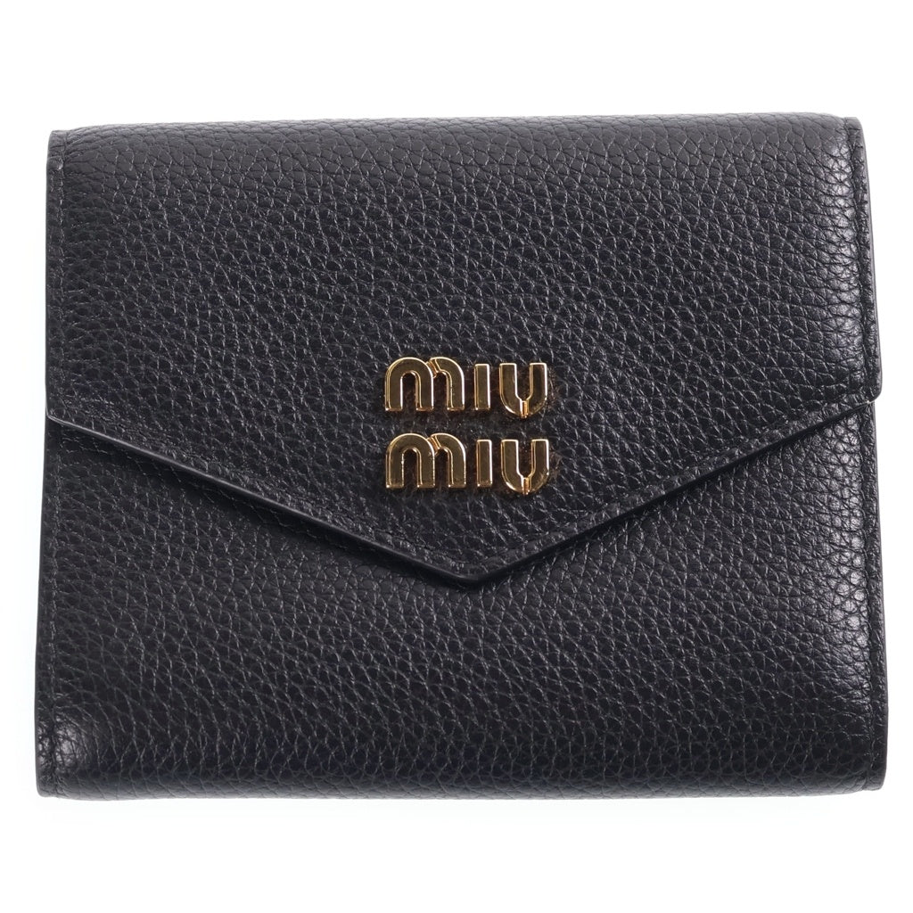 miumiu(ミュウミュウ) Logo Tri-Fold Wallet ヴィッテロダイレザー 5MH040 3つ折り財布 ブラック レディース