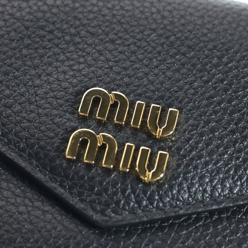 miumiu(ミュウミュウ) Logo Tri-Fold Wallet ヴィッテロダイレザー 5MH040 3つ折り財布 ブラック レディース