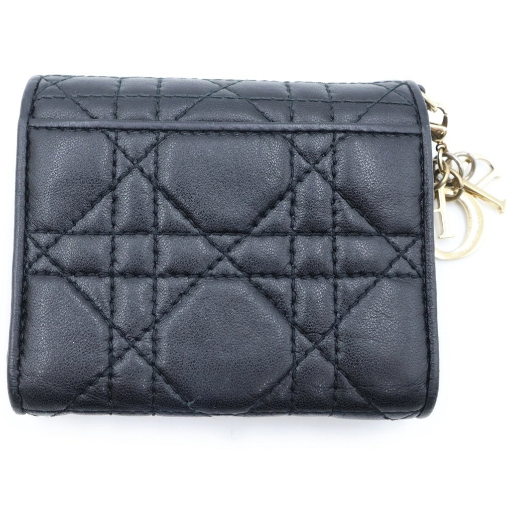 Christian Dior(クリスチャンディオール) Pre-Owned Lady Dior Lotus カナージュ ラムスキン 3つ折り財布 ブラック レディース