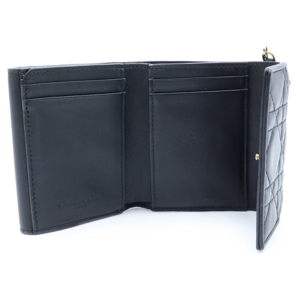 Christian Dior(クリスチャンディオール) Pre-Owned Lady Dior Lotus カナージュ ラムスキン 3つ折り財布 ブラック レディース
