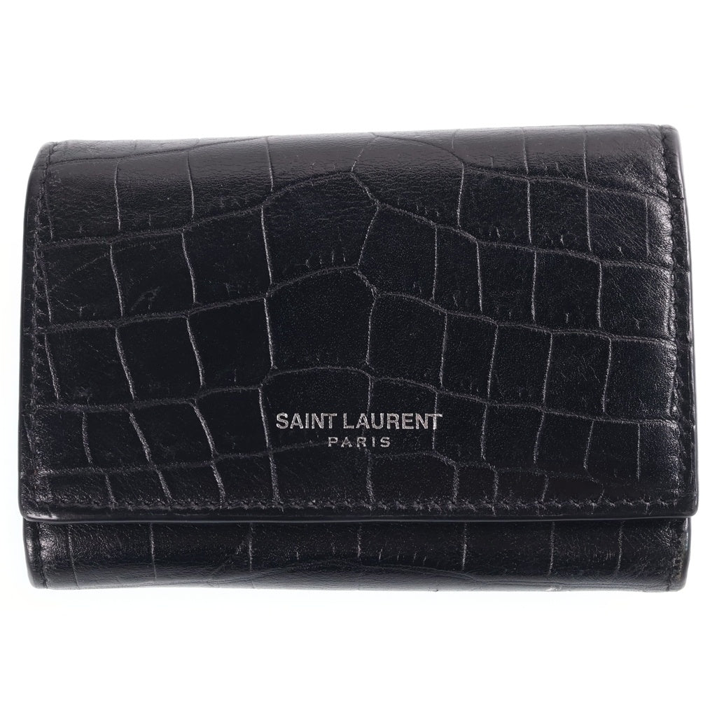 SAINT LAURENT PARIS(サンローランパリ) クロコ型押し キーケース付き 533719 3つ折り財布 ブラック レディース