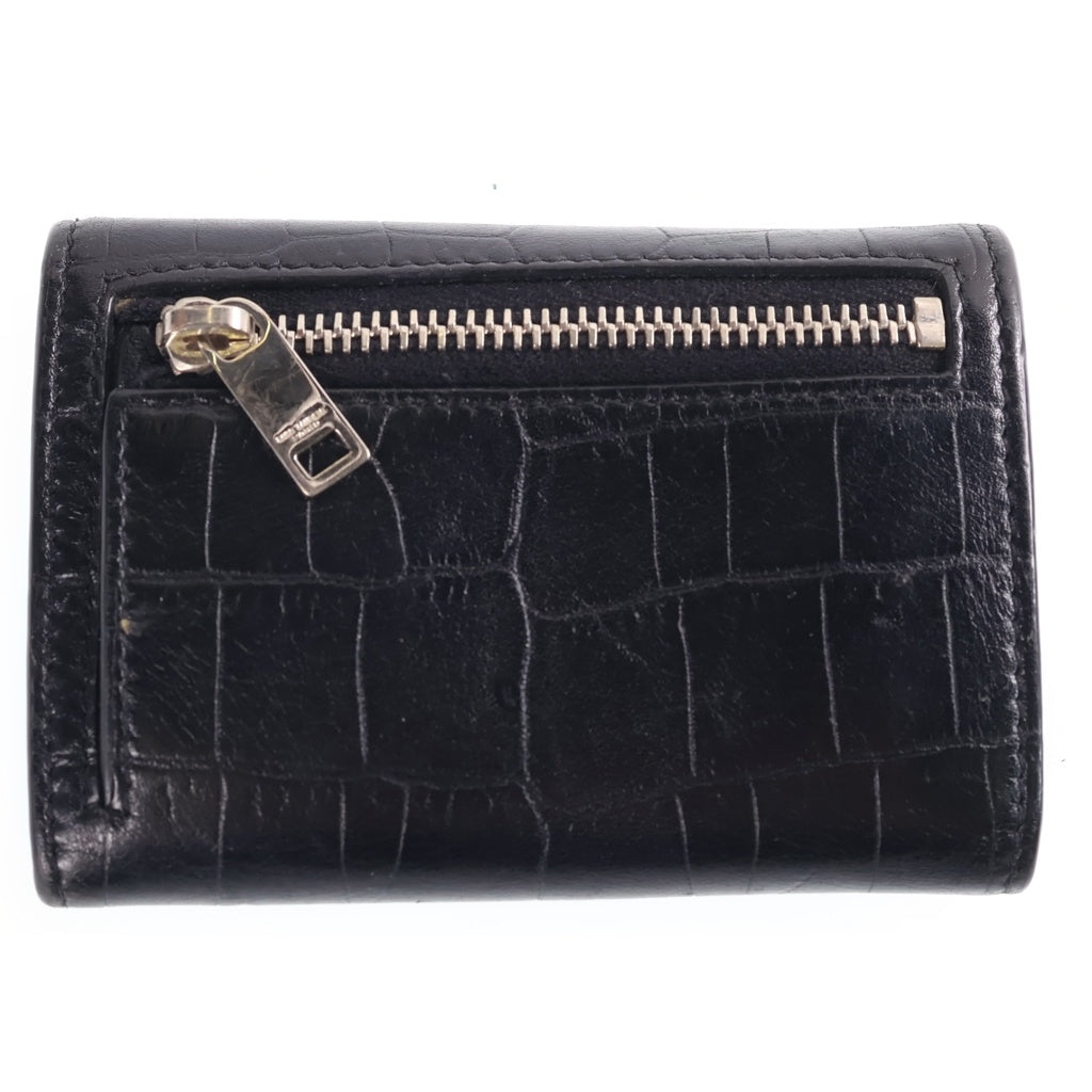 SAINT LAURENT PARIS(サンローランパリ) クロコ型押し キーケース付き 533719 3つ折り財布 ブラック レディース