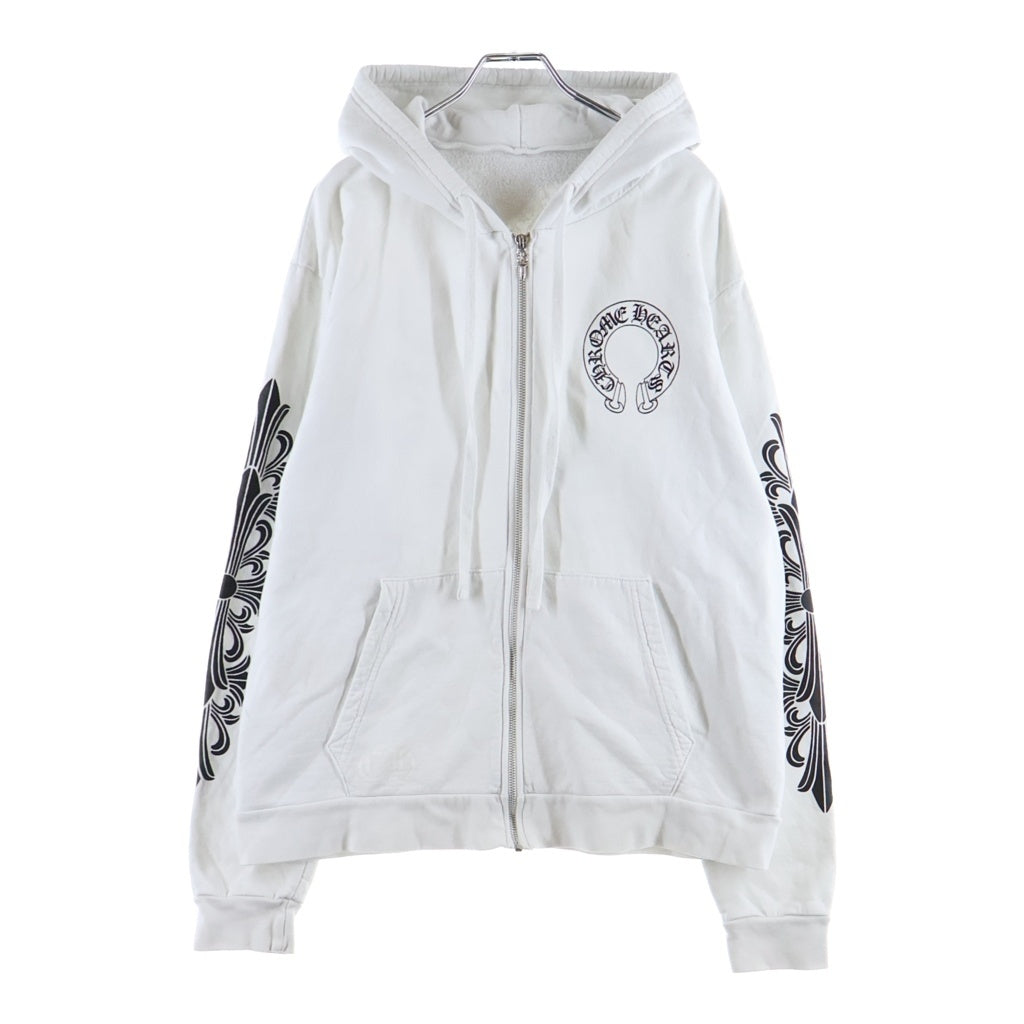 CHROME HEARTS(クロムハーツ) SWTSHRT HD ZIP 袖フローラルホースシュープリント ジップパーカー ホワイト