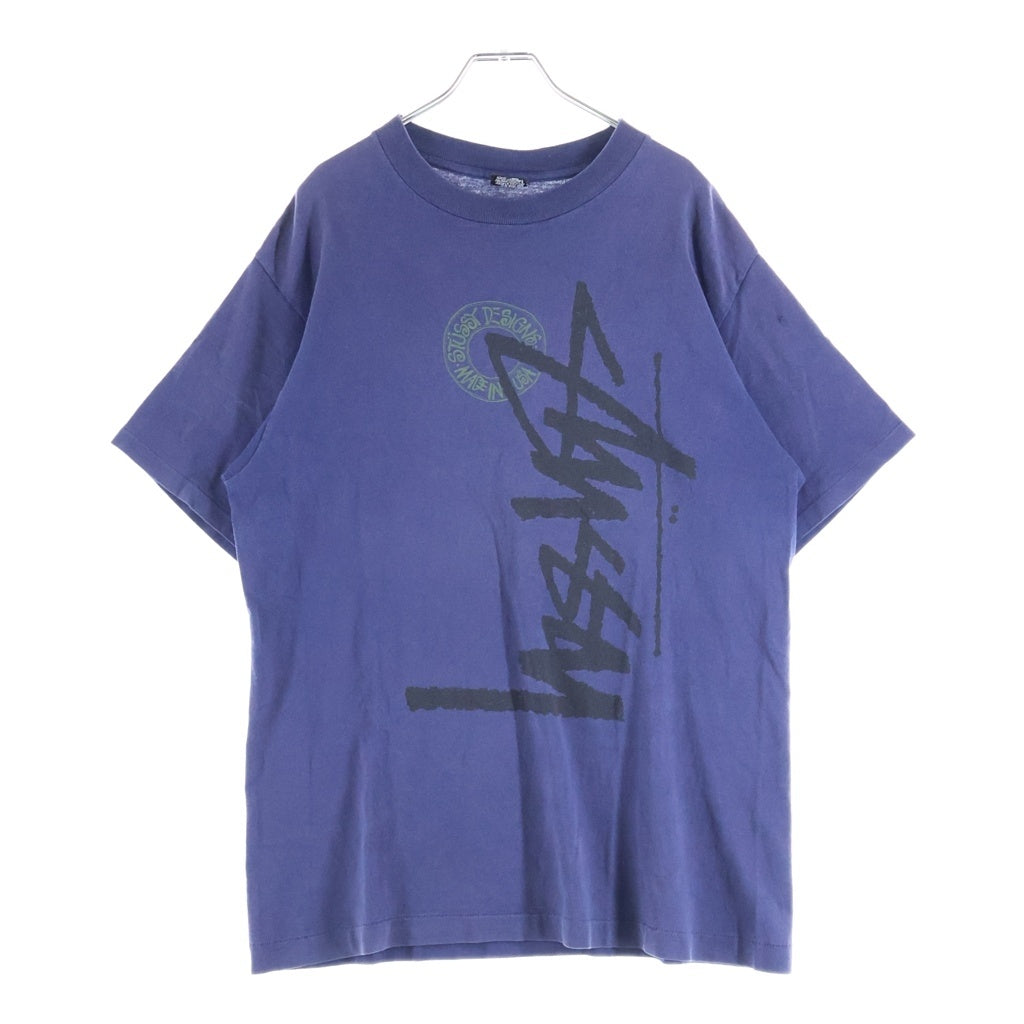 STUSSY(ステューシー) 80s-90s 黒タグ 裾袖シングル サークル ストックロゴ クルーネックTシャツ パープル