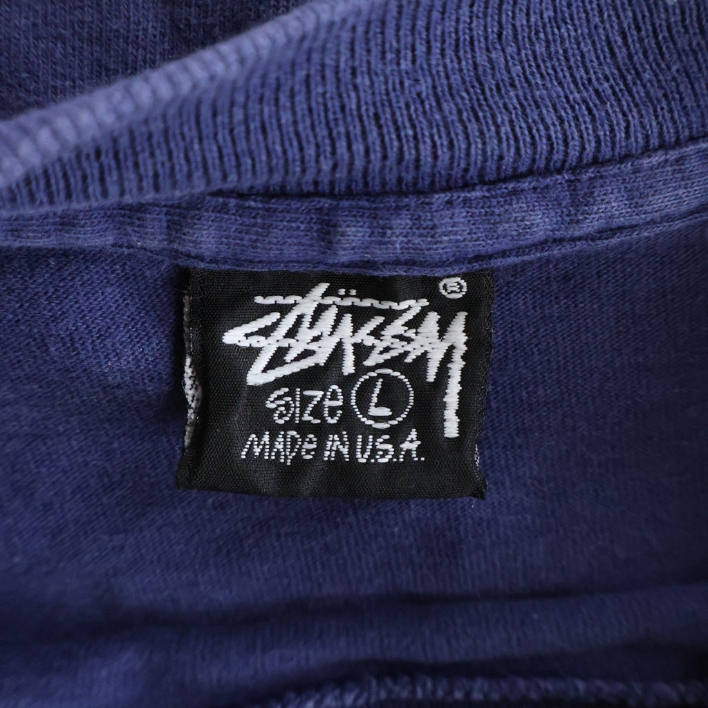 STUSSY(ステューシー) 80s-90s 黒タグ 裾袖シングル サークル ストックロゴ クルーネックTシャツ パープル