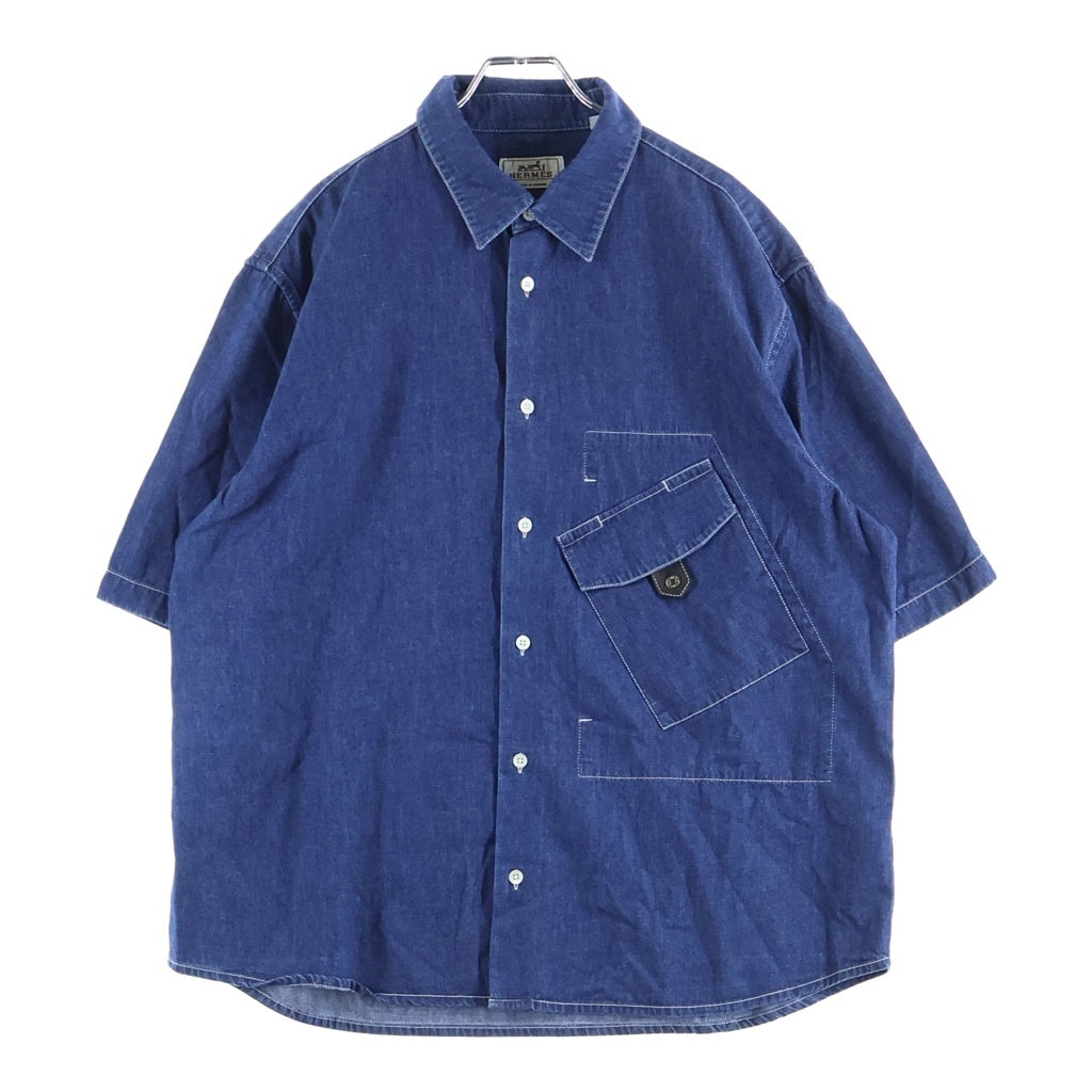 HERMES(エルメス) 25SS ポケット付き セリエボタン デニム 半袖シャツ インディゴ