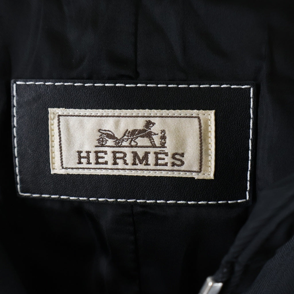 HERMES(エルメス) レザーテープ ポケット付き セリエボタン フーデットジャケット ブラック