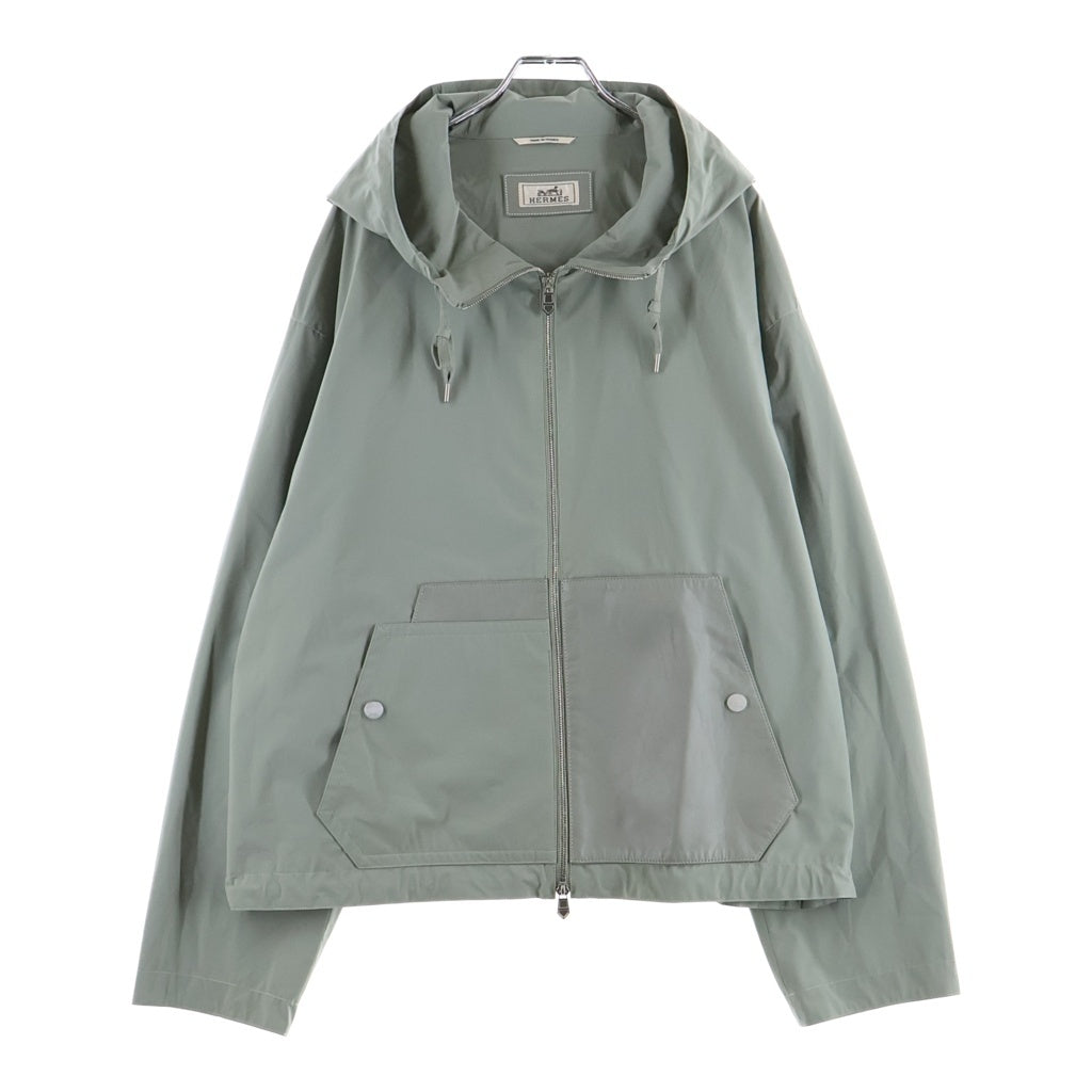 HERMES(エルメス) 24SS レザーポケット セリエボタン ダブルジップ ナイロンジャケット グレー