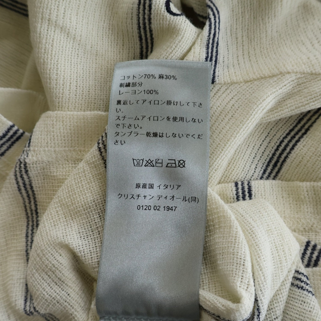 DIOR(ディオール) 25AW ストライプ柄 コットン リネン クルーネック半袖Tシャツカットソー アイボリー 593J612A3019