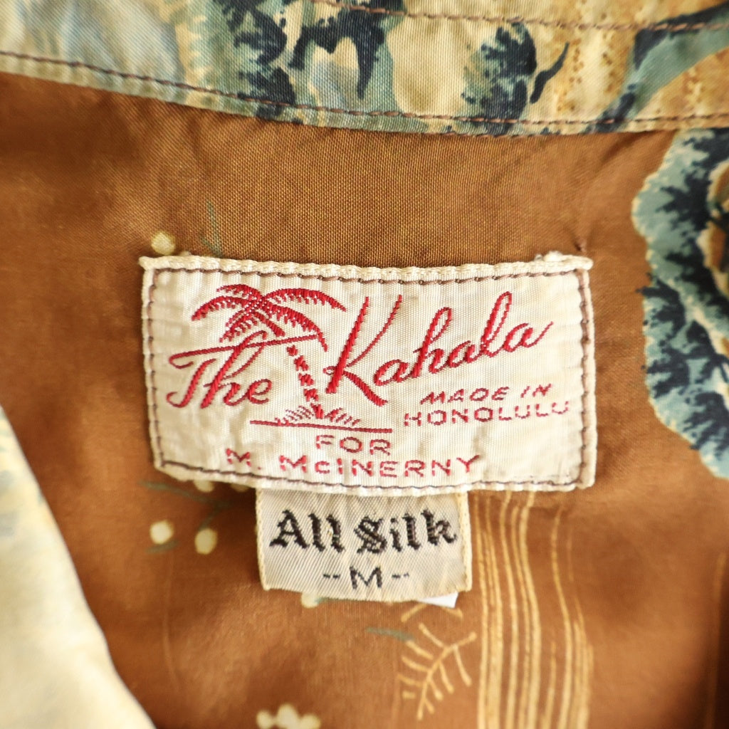 VINTAGE(ヴィンテージ) 50s-60s The Kahala 袋襟 和柄 ハワイアンシャツ ブラウン シルク 総柄